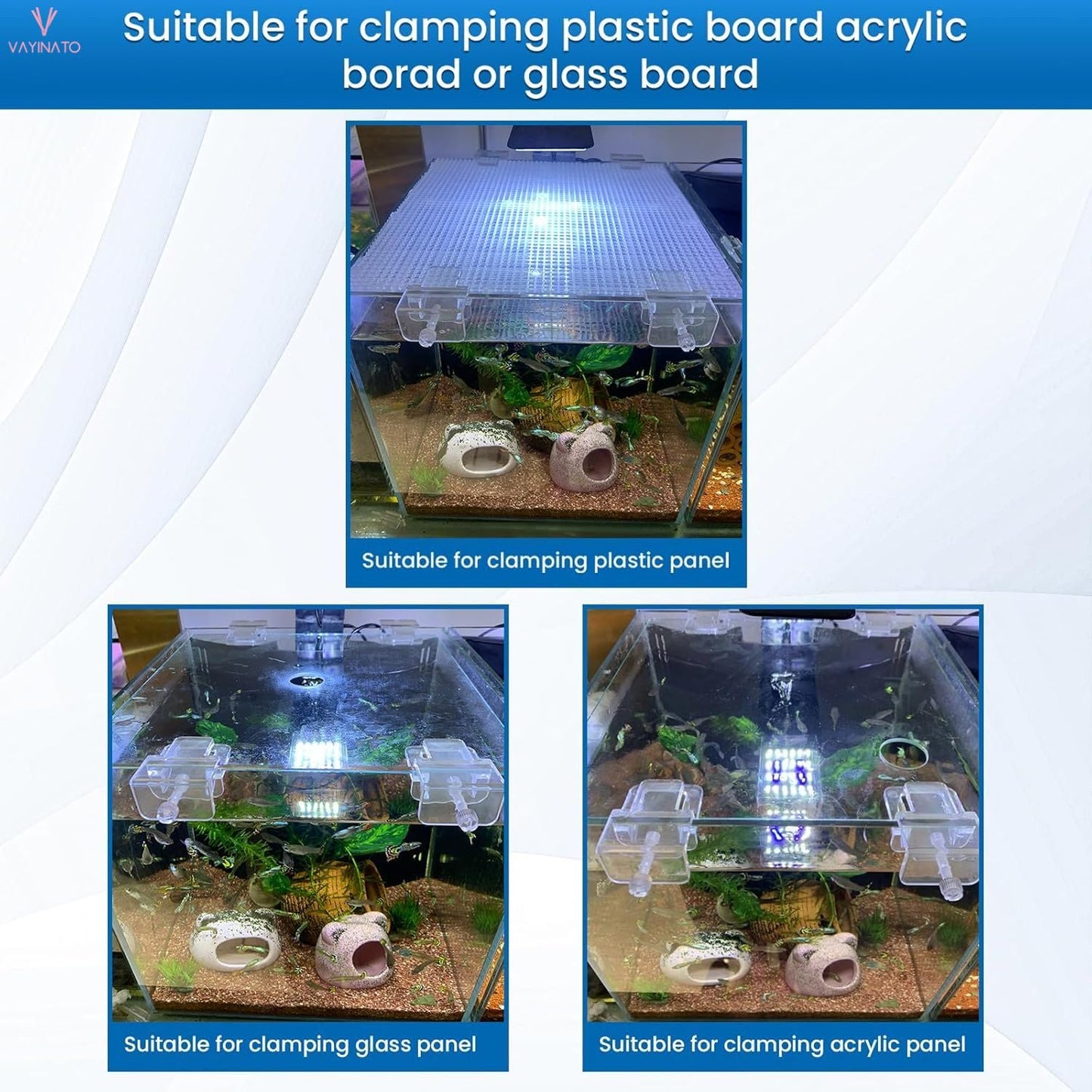 Petzlifeworld 2 Pcs Transparent Acrylic Aquarium Cover Brackets with Screw Clamp
