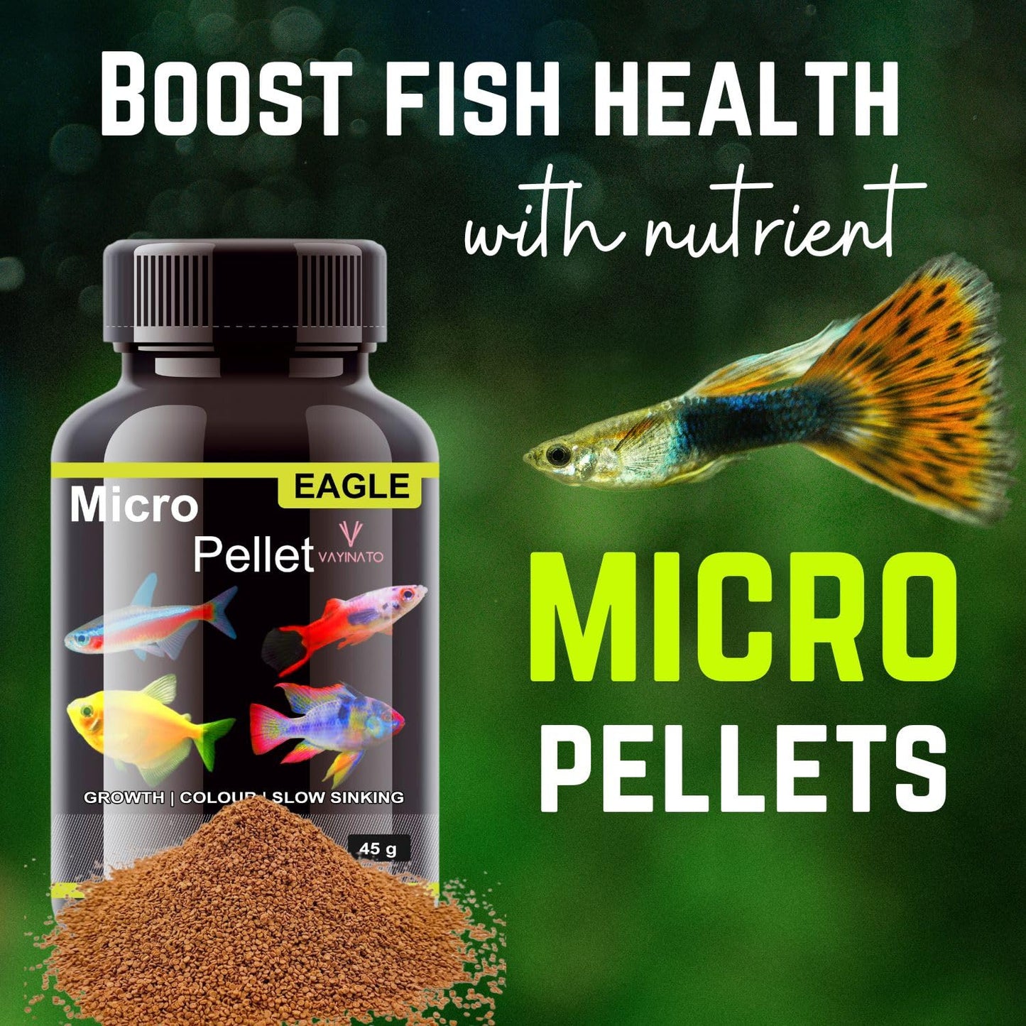 Eagle (Pack of 2 * 45g) Micro Pellet - Slow Sinking Fish Food for Fast Growth & Color