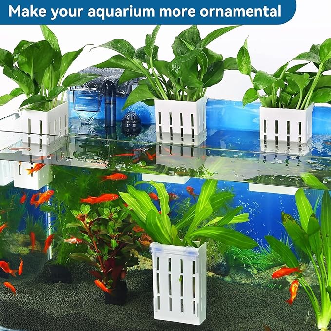 Petzlifeworld 2 Pcs White Hanging Water Plant Holder (Box Type) Pot for Aquarium Fish Tank, Aquaponics and Hydroponics with Hooks and Suction Cups for Easy Installation