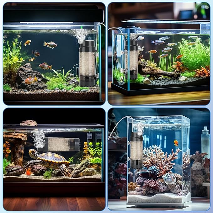 Nepall Aquarium Fluidized Moving Bed Filter, Fish Tank Bubble Bio Filter Media with Air Stone Dissolved Oxygen