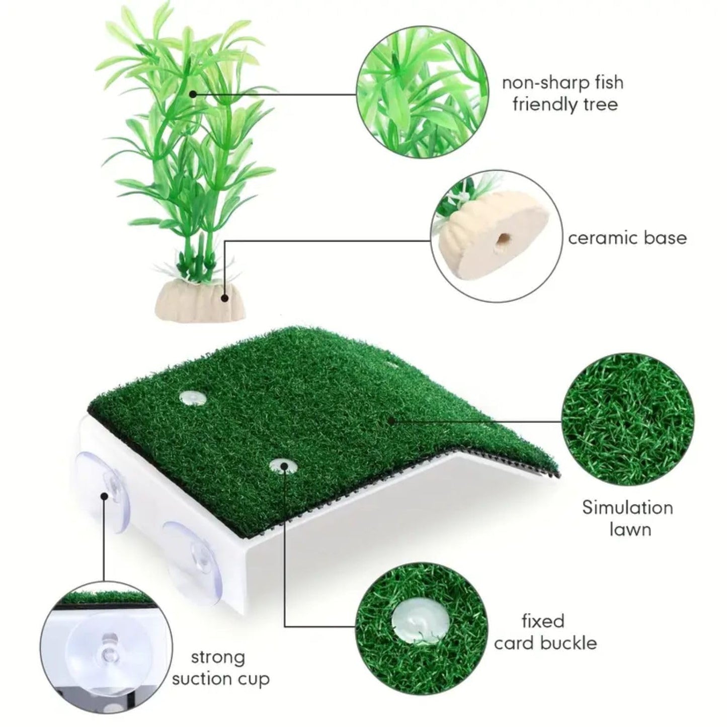VAYINATO® 2pcs (CP-120) Turtle Basking Platform Ramp with 6pcs Artificial Aquarium Plants | Tortoise Terrace Resting Ramp with Simulation Lawn for Small Reptile Turtle Tank Decorations