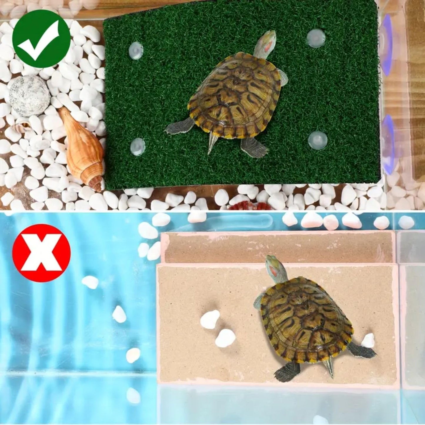 VAYINATO® 2pcs (CP-120) Turtle Basking Platform Ramp with 6pcs Artificial Aquarium Plants | Tortoise Terrace Resting Ramp with Simulation Lawn for Small Reptile Turtle Tank Decorations