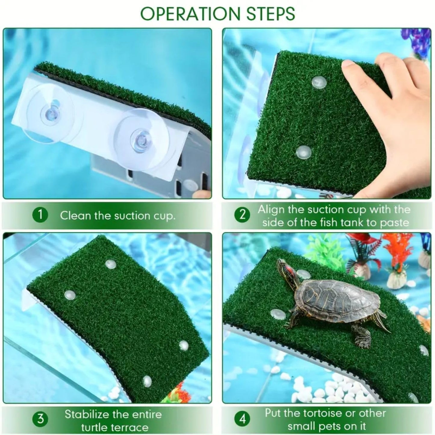 VAYINATO® 2pcs (CP-120) Turtle Basking Platform Ramp with 6pcs Artificial Aquarium Plants | Tortoise Terrace Resting Ramp with Simulation Lawn for Small Reptile Turtle Tank Decorations