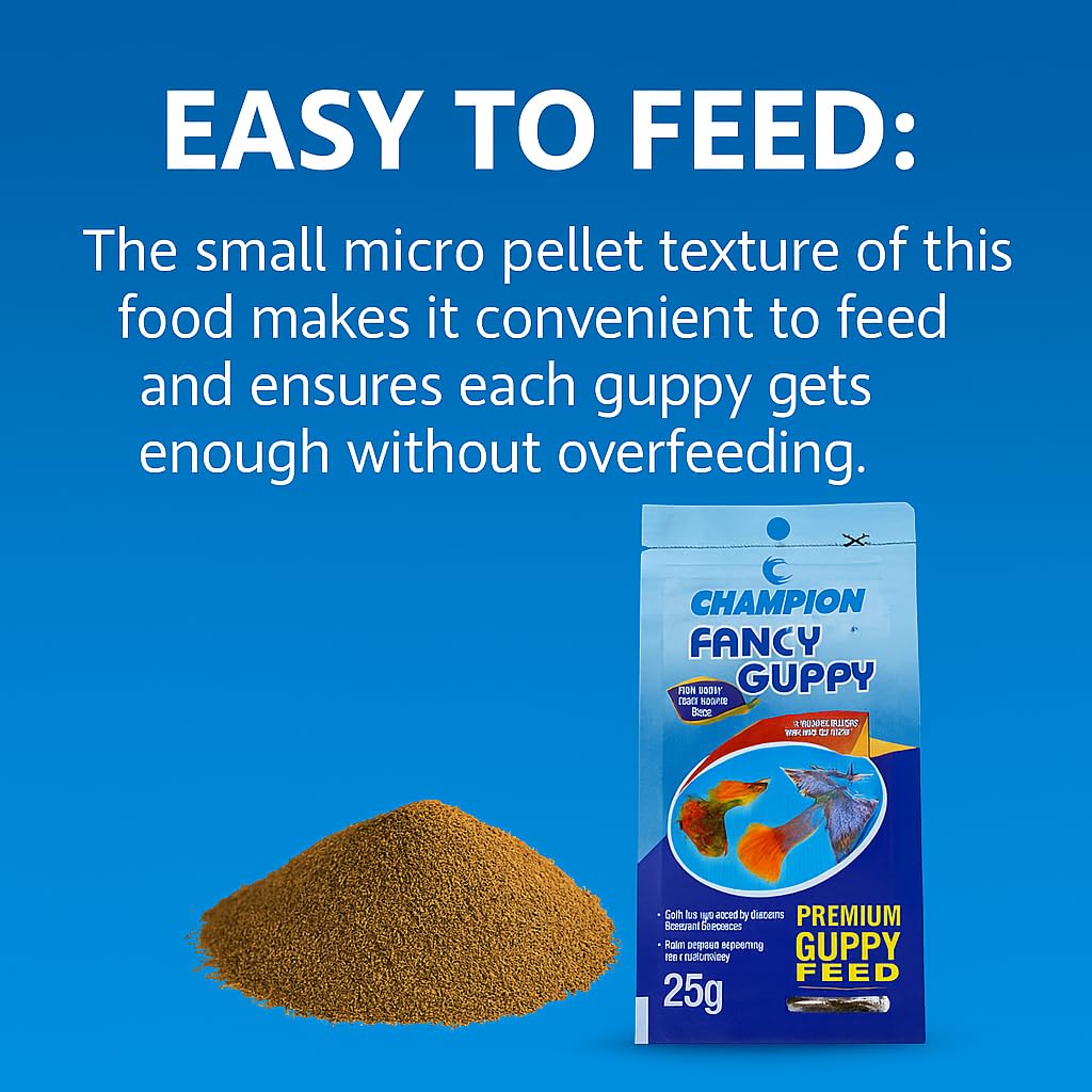 PetzLifeWorld Champion Guppy Food - 25g Pack of 3 | Premium Micropellet Fish Feed for Guppies | Semi-Floating, Protein-Rich Granules for Growth & Color