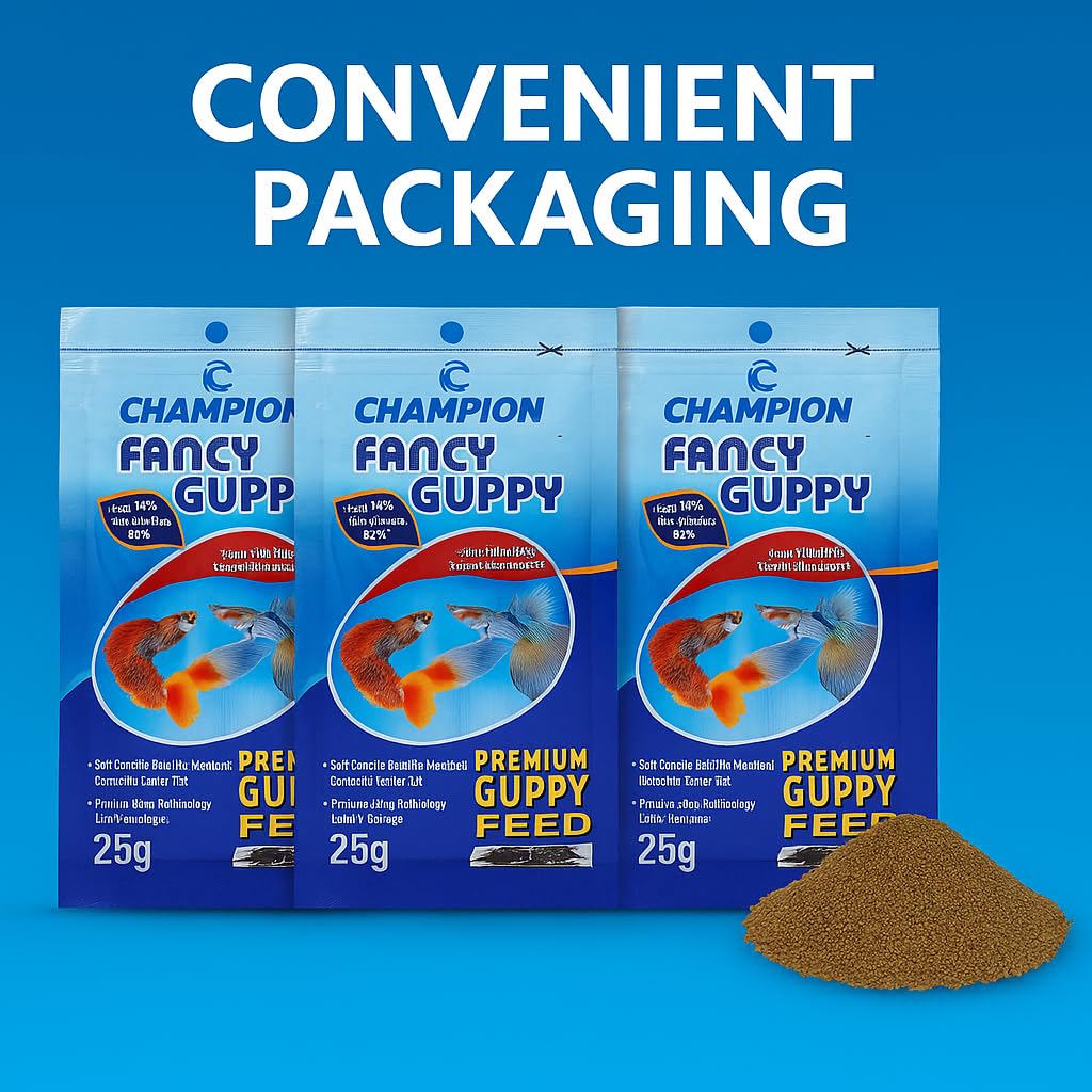 PetzLifeWorld Champion Guppy Food - 25g Pack of 3 | Premium Micropellet Fish Feed for Guppies | Semi-Floating, Protein-Rich Granules for Growth & Color