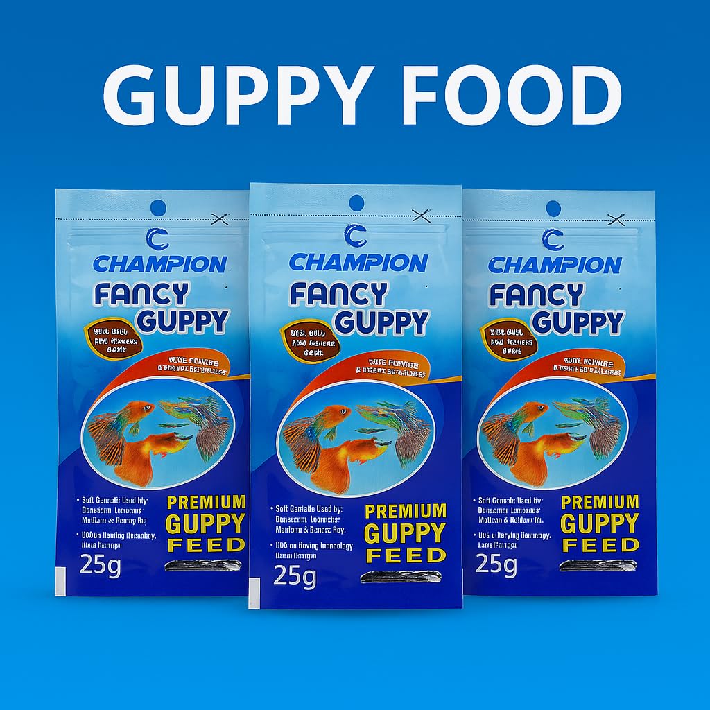 PetzLifeWorld Champion Guppy Food - 25g Pack of 3 | Premium Micropellet Fish Feed for Guppies | Semi-Floating, Protein-Rich Granules for Growth & Color