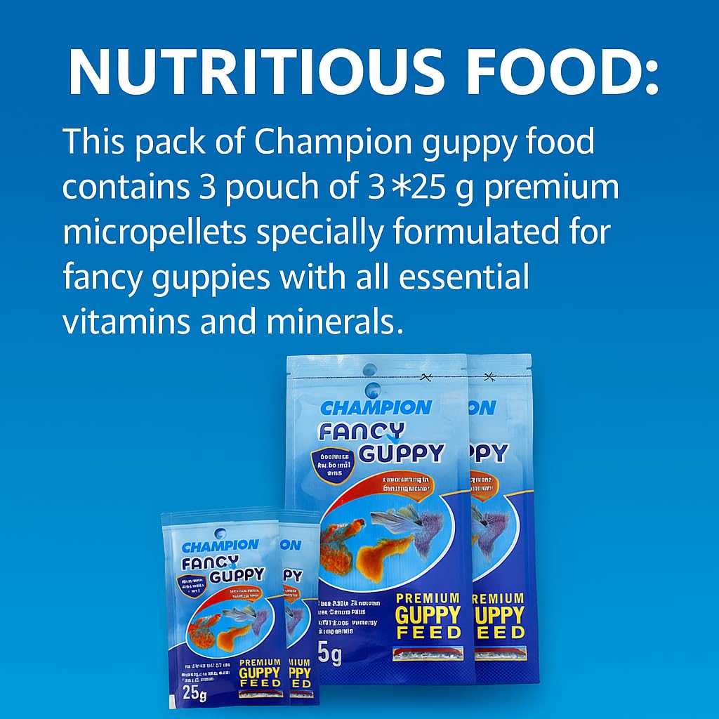 PetzLifeWorld Champion Guppy Food - 25g Pack of 3 | Premium Micropellet Fish Feed for Guppies | Semi-Floating, Protein-Rich Granules for Growth & Color