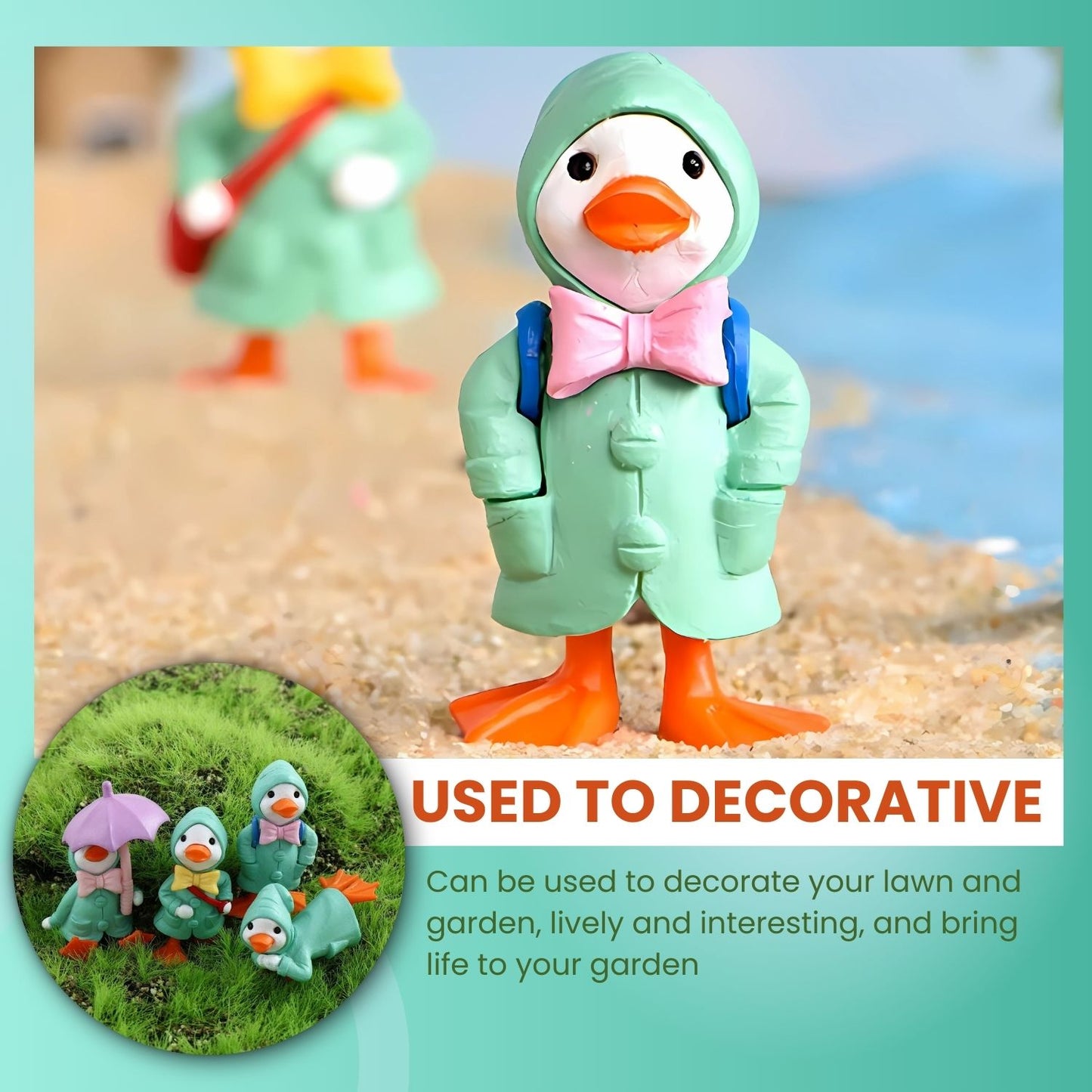 Petzlifeworld Green Super Cute Mini Resin Ducklings, Cartoon Creative Raincoat Ducklings