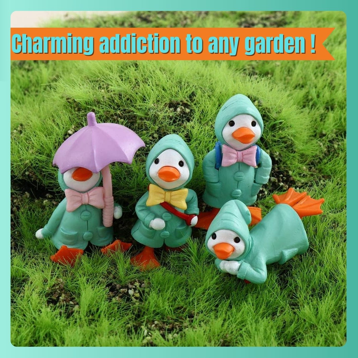 Petzlifeworld Green Super Cute Mini Resin Ducklings, Cartoon Creative Raincoat Ducklings