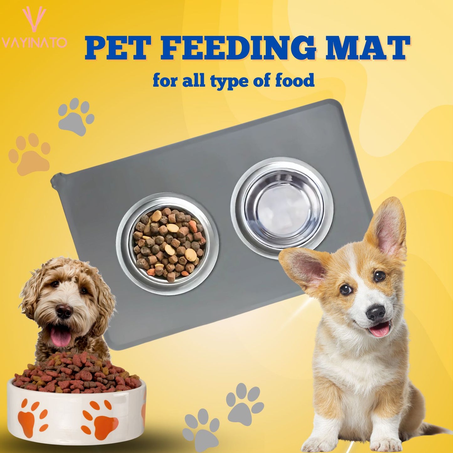 Petzlifeworld Pet Paw Print Feeding Mat with Raised Edges (30 * 48 cm) for Cats & Dogs (Random Color)