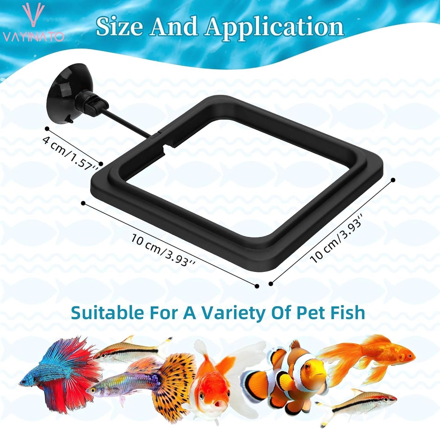 petzlifeworld 2 Pcs Fish Feeding Ring (Round, Square) Black Food Feeder with Strong Suction Cup, Reducing Waste and Maintaining Water Quality | Plastic for Guppy, Bettas, Goldfish