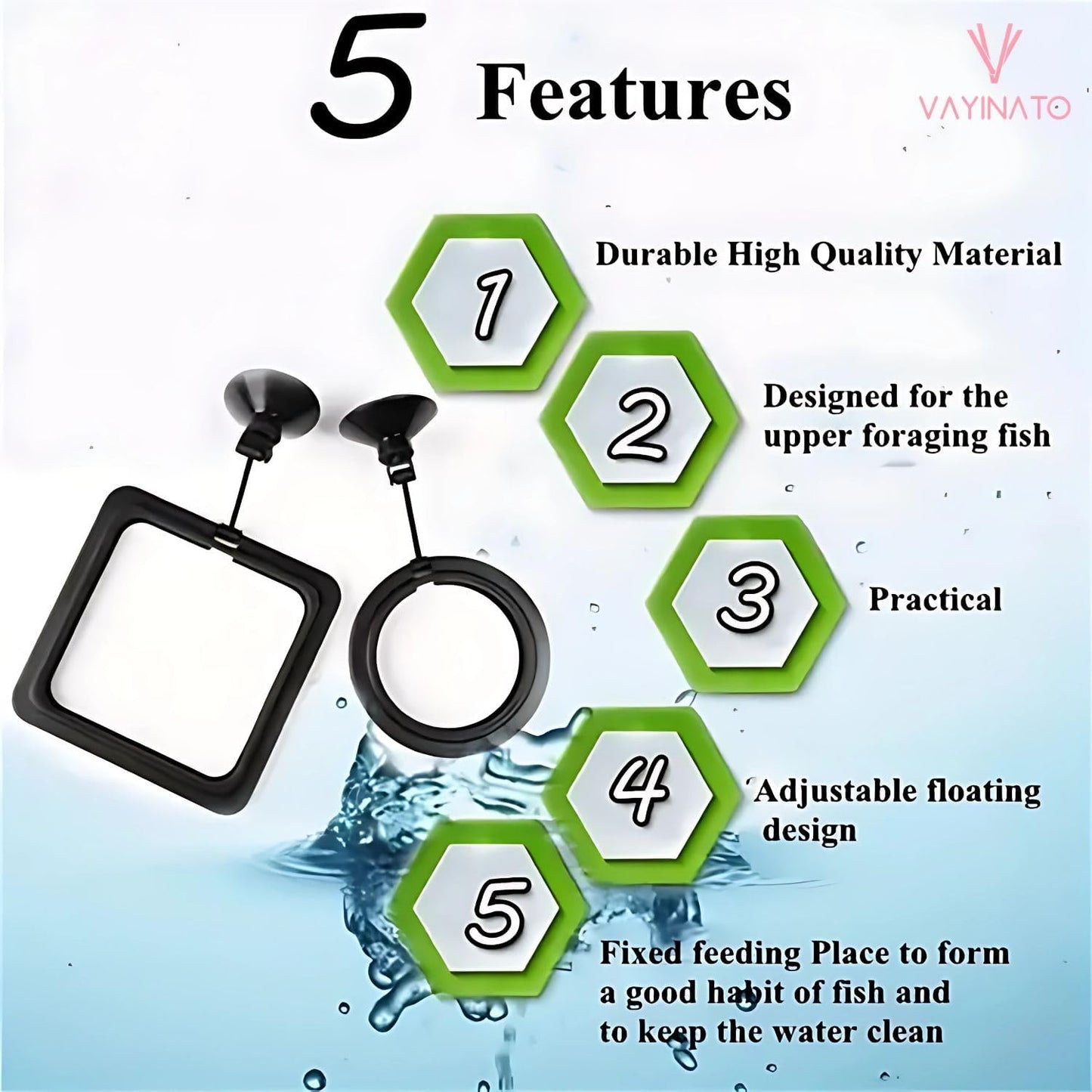 petzlifeworld 2 Pcs Fish Feeding Ring (Round, Square) Black Food Feeder with Strong Suction Cup, Reducing Waste and Maintaining Water Quality | Plastic for Guppy, Bettas, Goldfish