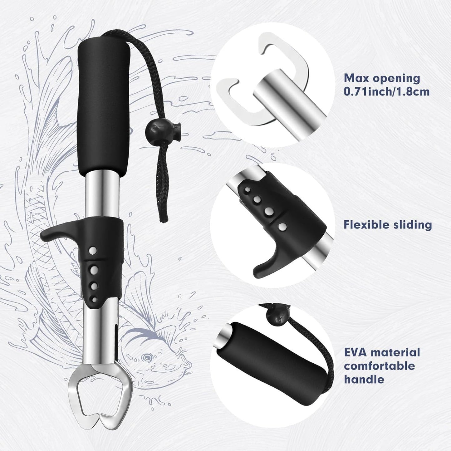 VAYINATO® Heavy-Duty Fishing Lip Grip Clamp | Foldable Fish Gripper with Non-Slip Handle & Hook Loop | Portable Tool for Freshwater, Saltwater & Ice Fishing
