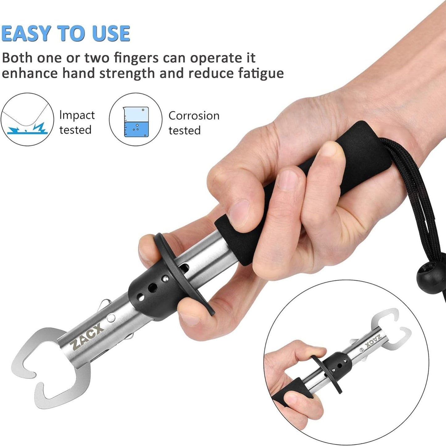 VAYINATO® Heavy-Duty Fishing Lip Grip Clamp | Foldable Fish Gripper with Non-Slip Handle & Hook Loop | Portable Tool for Freshwater, Saltwater & Ice Fishing