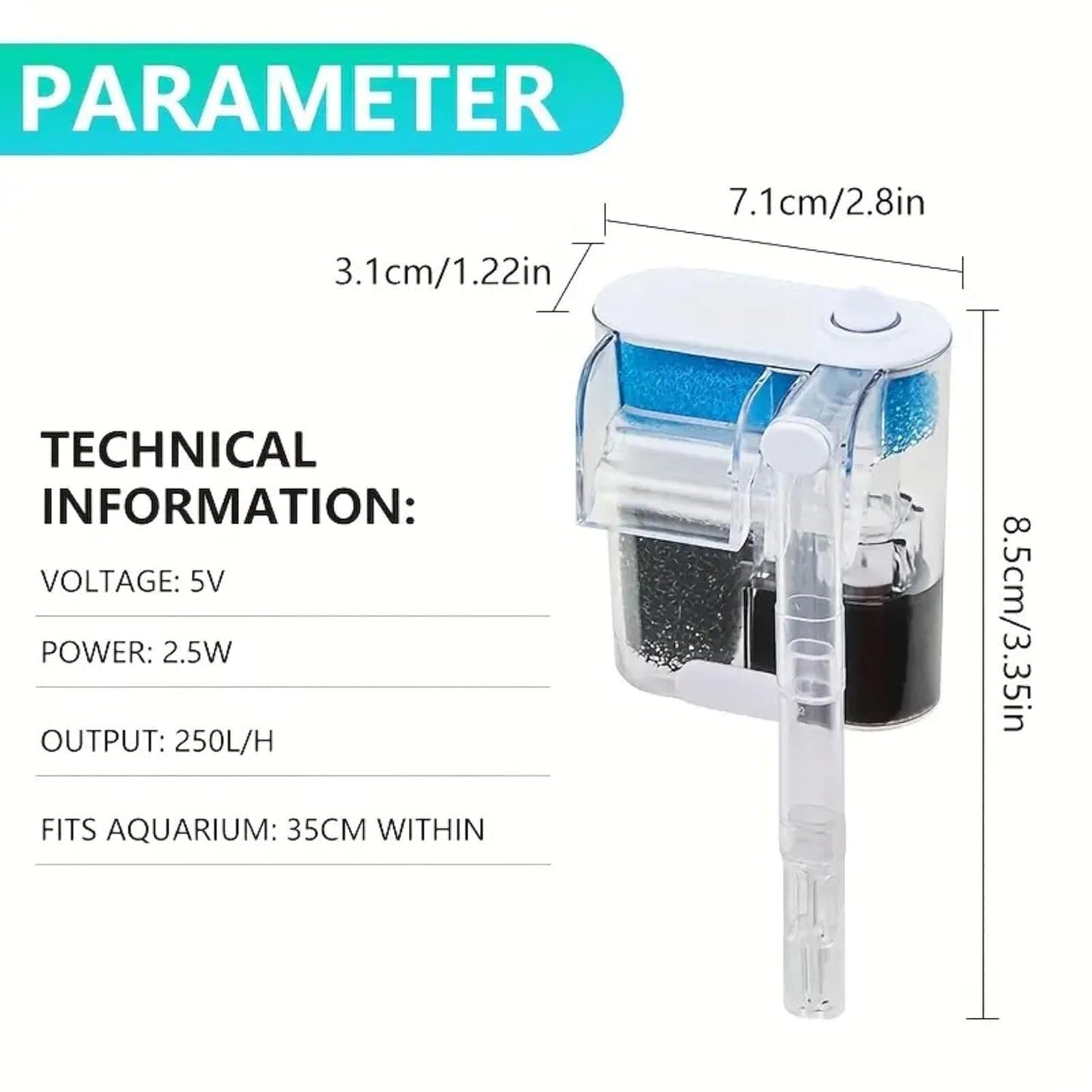 VAYINATO Nano Hang-On Back Filter for Nano Aquariums – Surface Skimmer, Multi-Layer Filtration, Flow Control – Quiet Compact Filter for Small Fish & Shrimp Tanks (Up to 40L)