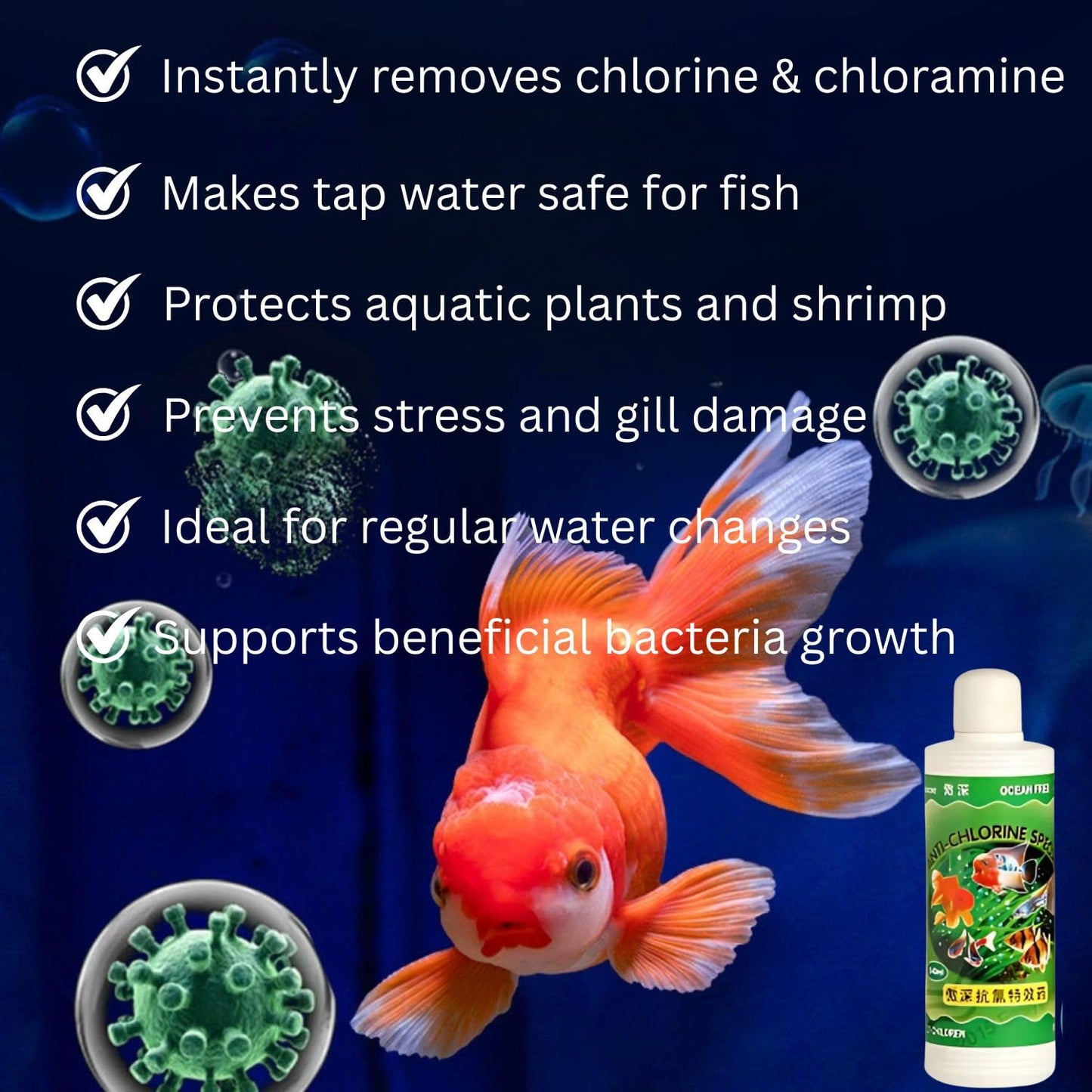Ocean Free 240Ml Anti-Chlorine Aquarium Water Conditioner – Instantly Removes Chlorine & Chloramine | Safe for Fish, Shrimp & Plants | Freshwater & Saltwater Use