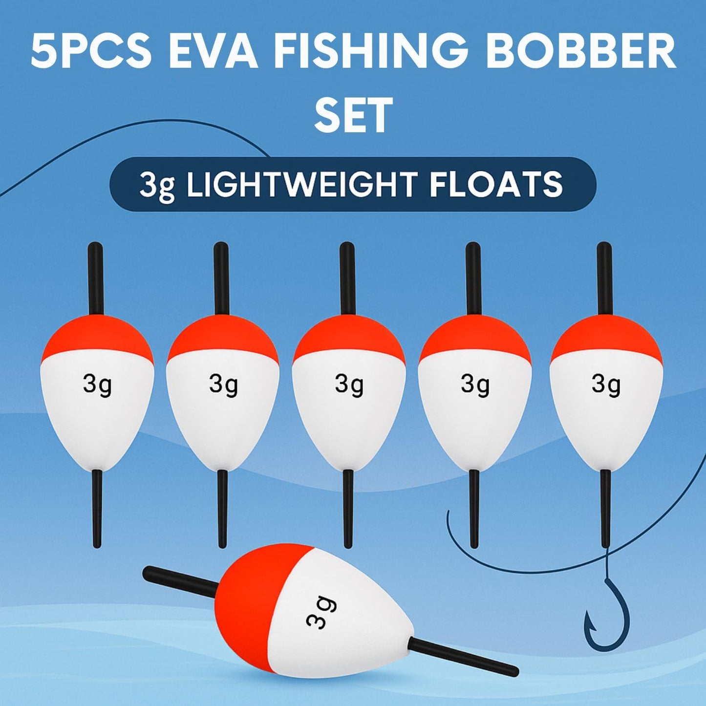 PetzLifeWorld 5 Pcs (3g) High-Visibility Red & White EVA Foam Fishing Floats - Large Buoyancy, Durable for Long Casts, Ideal for Freshwater & Saltwater Fishing
