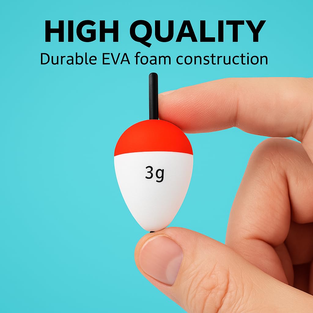 PetzLifeWorld 5 Pcs (3g) High-Visibility Red & White EVA Foam Fishing Floats - Large Buoyancy, Durable for Long Casts, Ideal for Freshwater & Saltwater Fishing