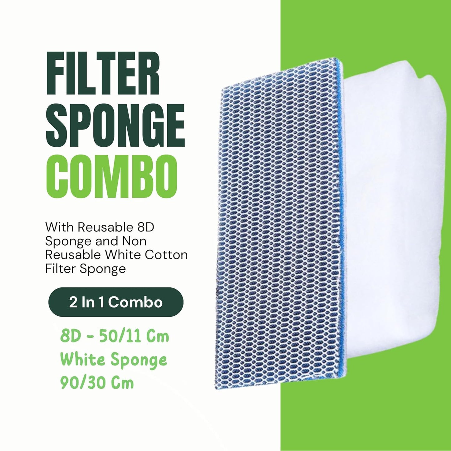 VAYINATO Aquarium Filter Sponge Combo – Reusable 8D Sponge (50x11cm) & White Filter Pad (90x30cm) – Mechanical Filtration for Fish Tanks, Sump Filters & Canister Filters