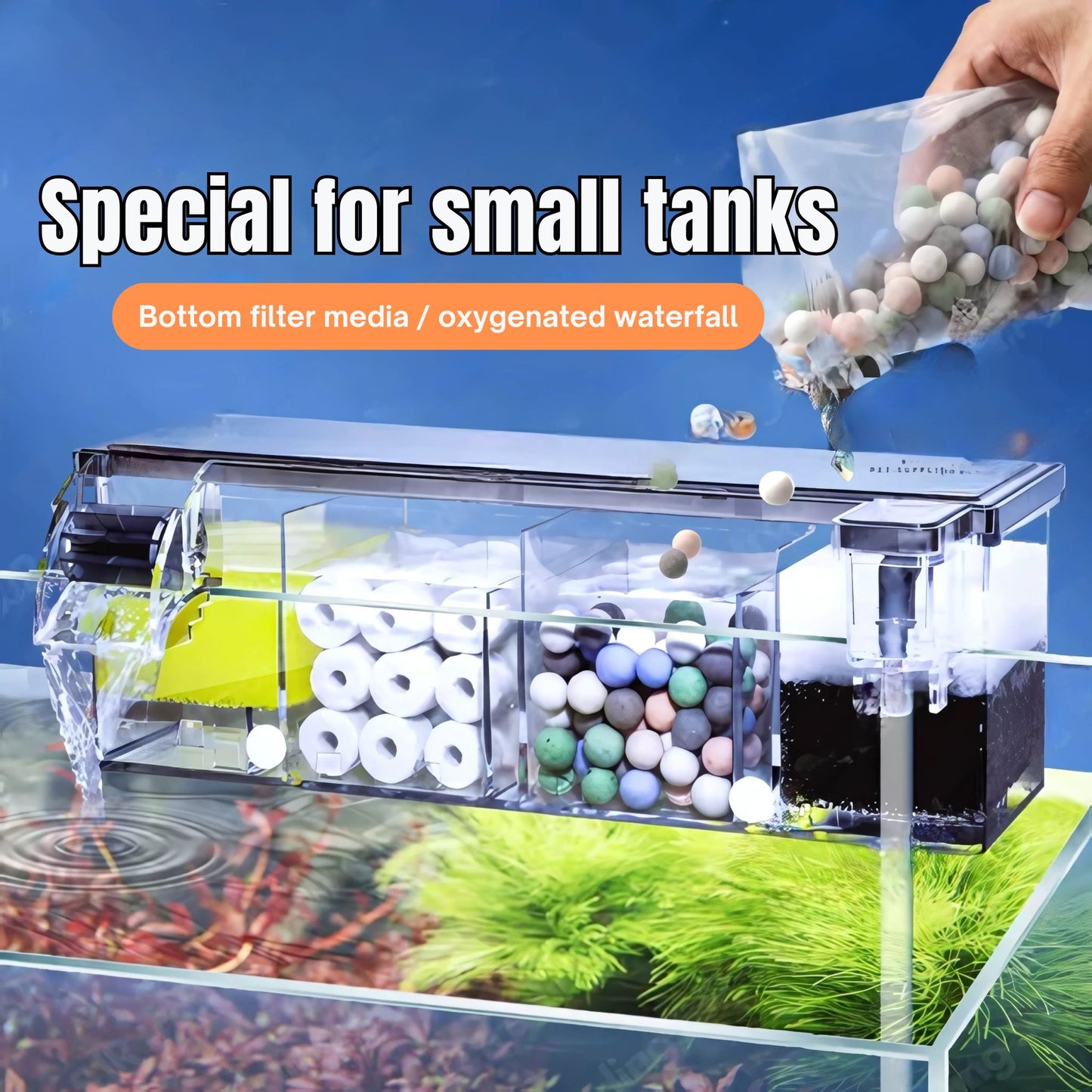 SOBO Multifunctional External Wall-Mounted Waterfall Filter with Bio Wheel | Multiple Filtration Spaces, Includes Filter Materials and Water Pump