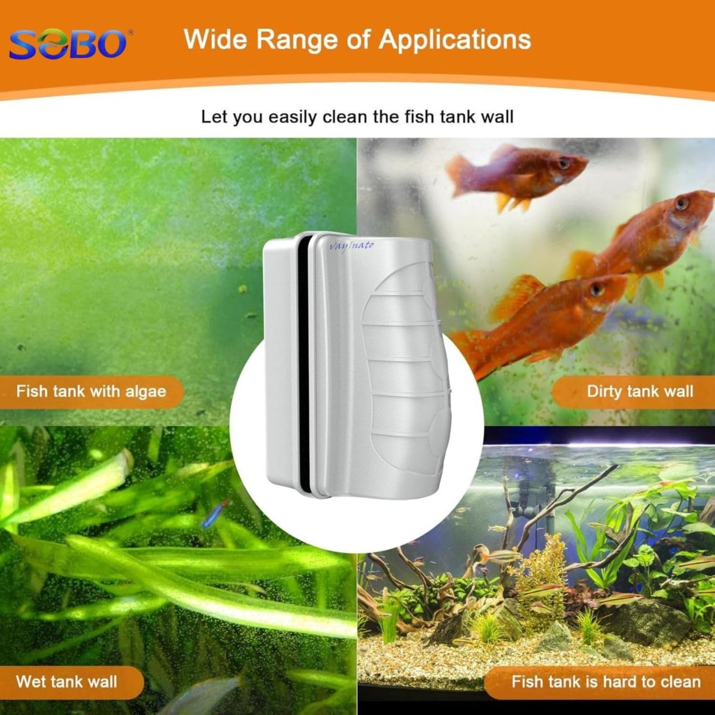 SOBO (SB-BXS) Small Fish Tank Glass Cleaner Aquarium Magnet Cleaner | Double-Sided Fish Tank Brush for Crystal Clear Viewing by Petzlifeworld