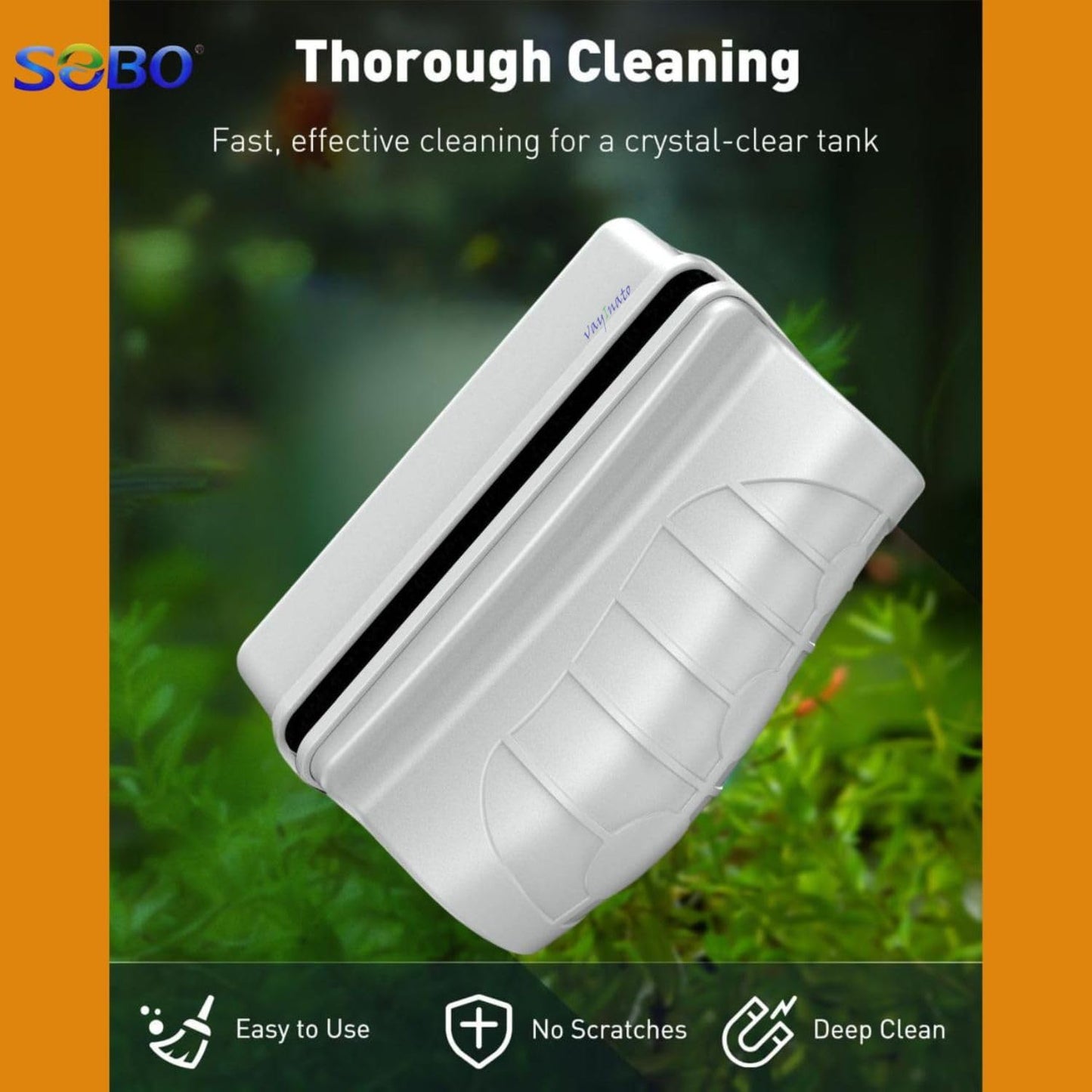 SOBO (SB-BXS) Small Fish Tank Glass Cleaner Aquarium Magnet Cleaner | Double-Sided Fish Tank Brush for Crystal Clear Viewing by Petzlifeworld