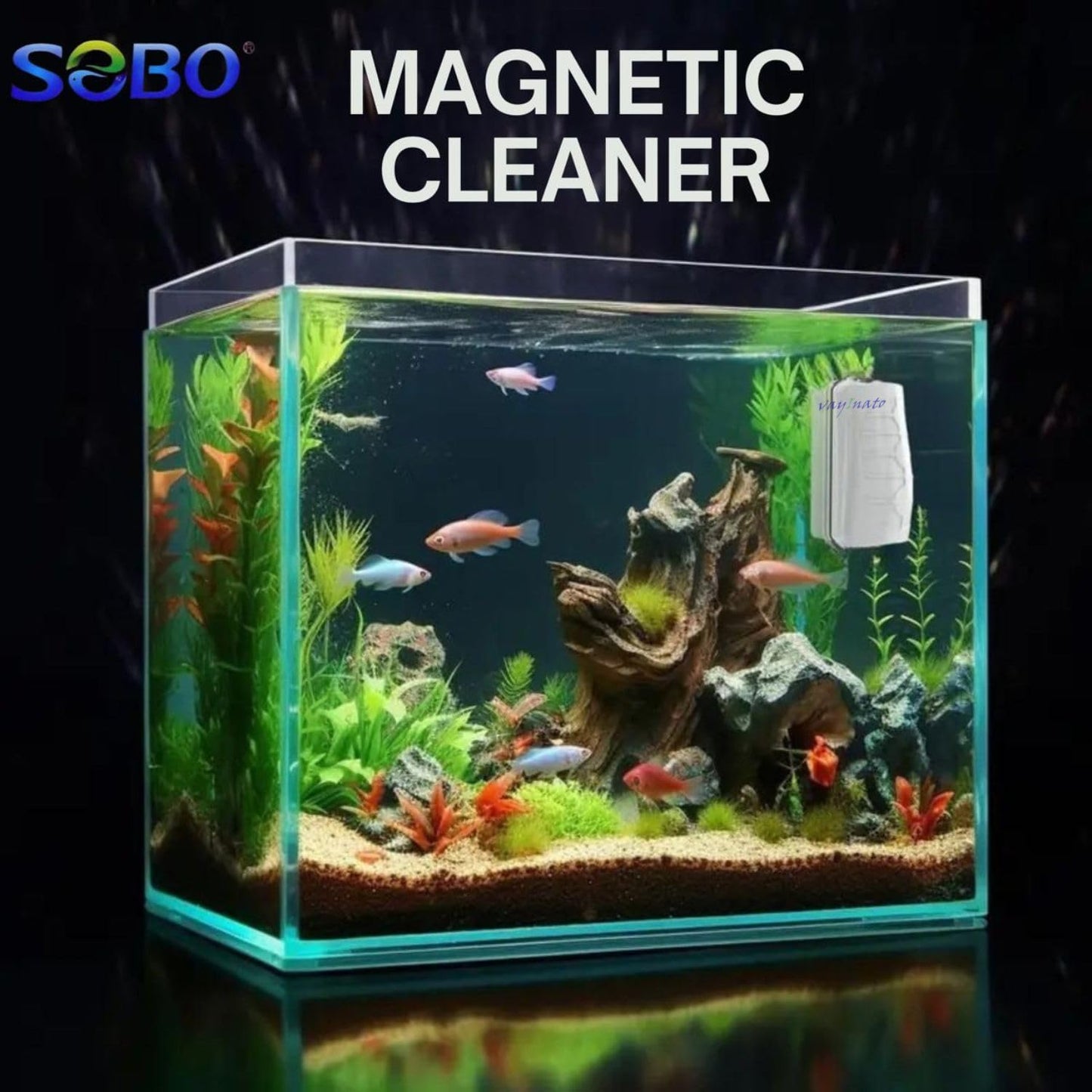 SOBO (SB-BXS) Small Fish Tank Glass Cleaner Aquarium Magnet Cleaner | Double-Sided Fish Tank Brush for Crystal Clear Viewing by Petzlifeworld