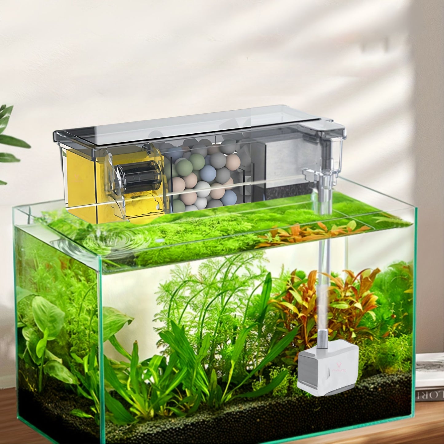 SOBO Multifunctional External Wall-Mounted Waterfall Filter with Bio Wheel | Multiple Filtration Spaces, Includes Filter Materials and Water Pump