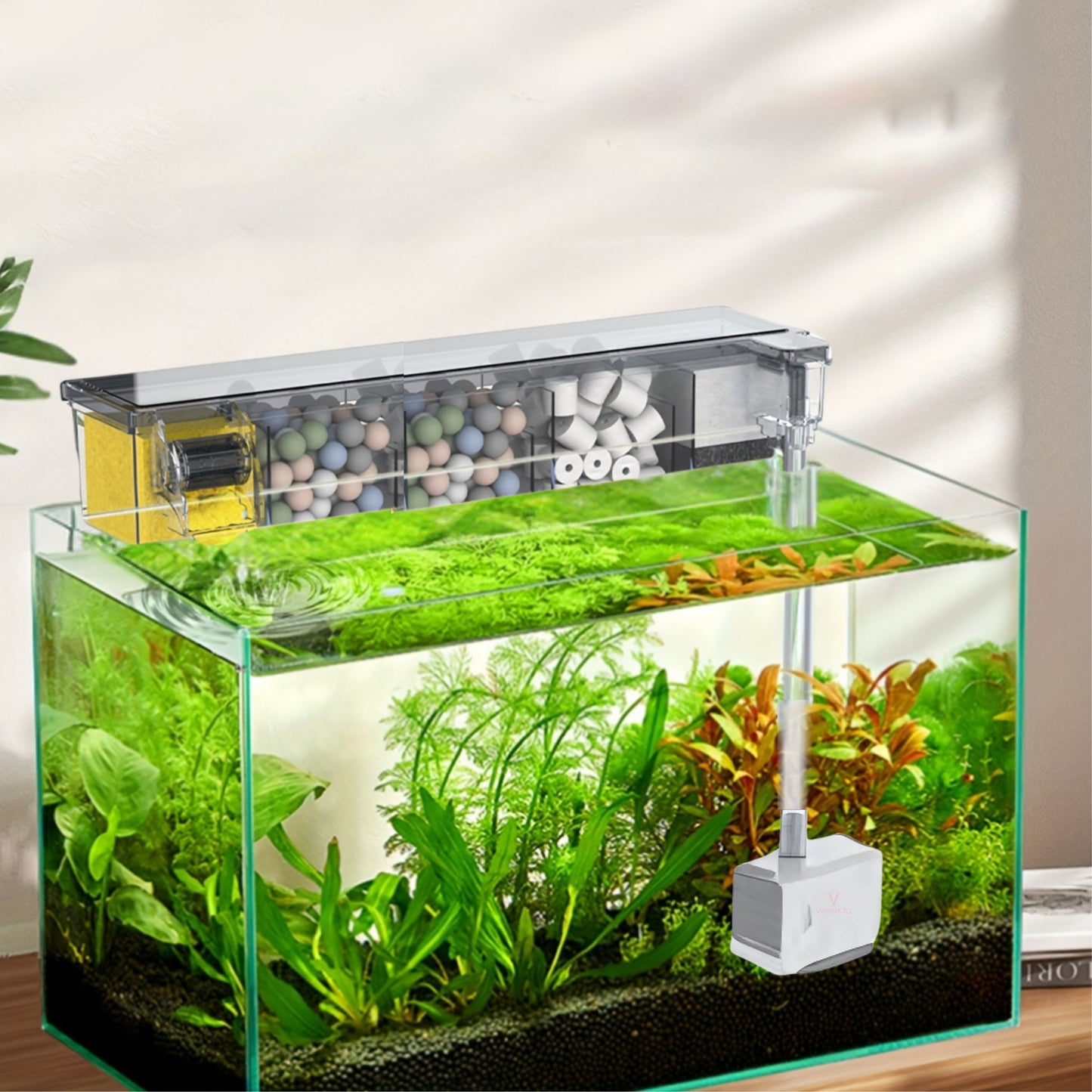 SOBO Multifunctional External Wall-Mounted Waterfall Filter with Bio Wheel | Multiple Filtration Spaces, Includes Filter Materials and Water Pump
