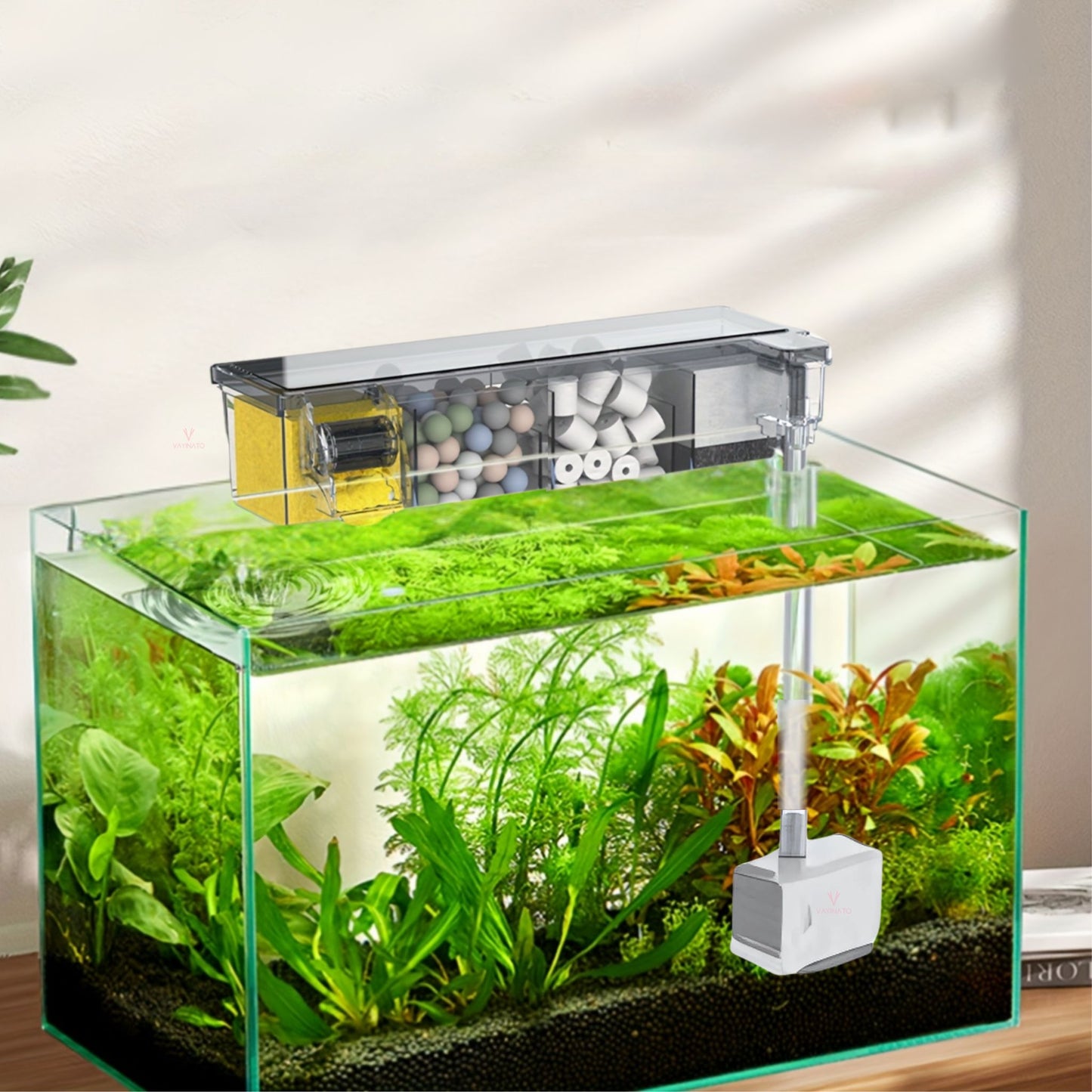 SOBO Multifunctional External Wall-Mounted Waterfall Filter with Bio Wheel | Multiple Filtration Spaces, Includes Filter Materials and Water Pump