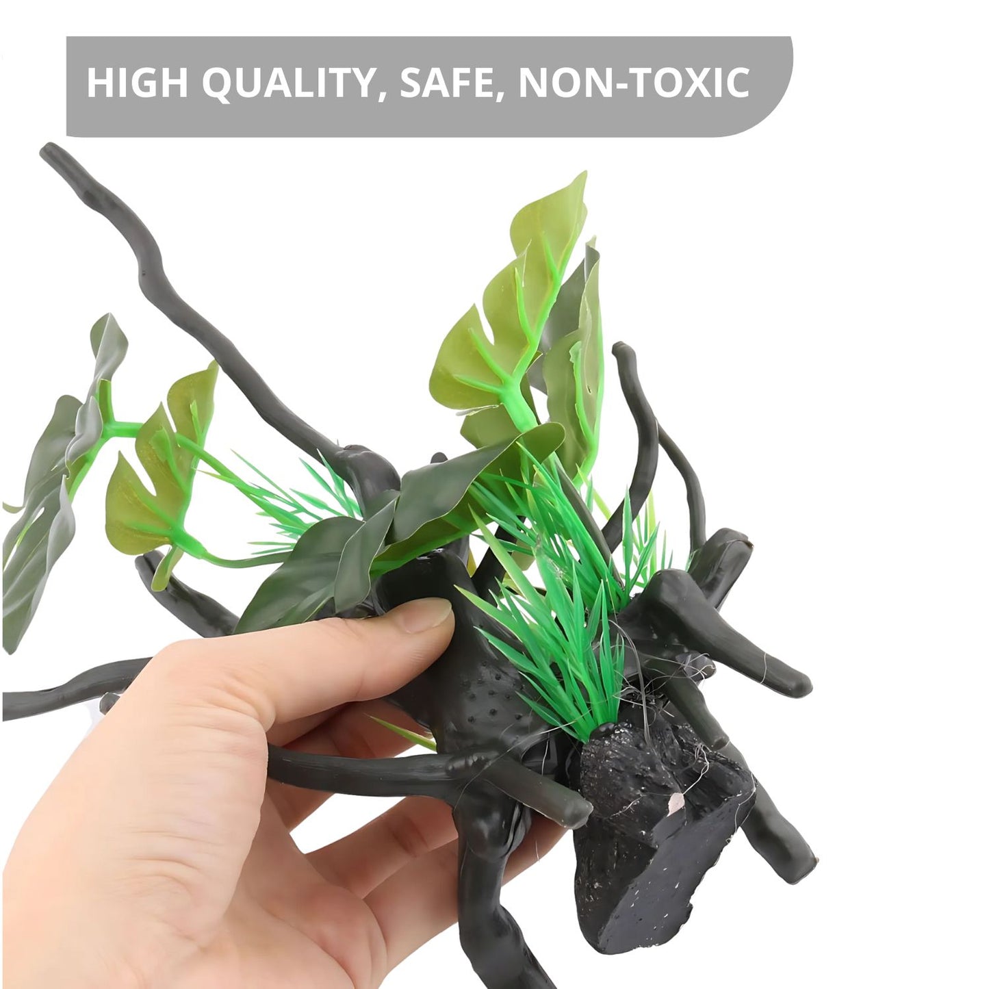 Petzlifeworld Artificial Driftwood with Leaf – Aquarium Plant Decoration for Fish Tank
