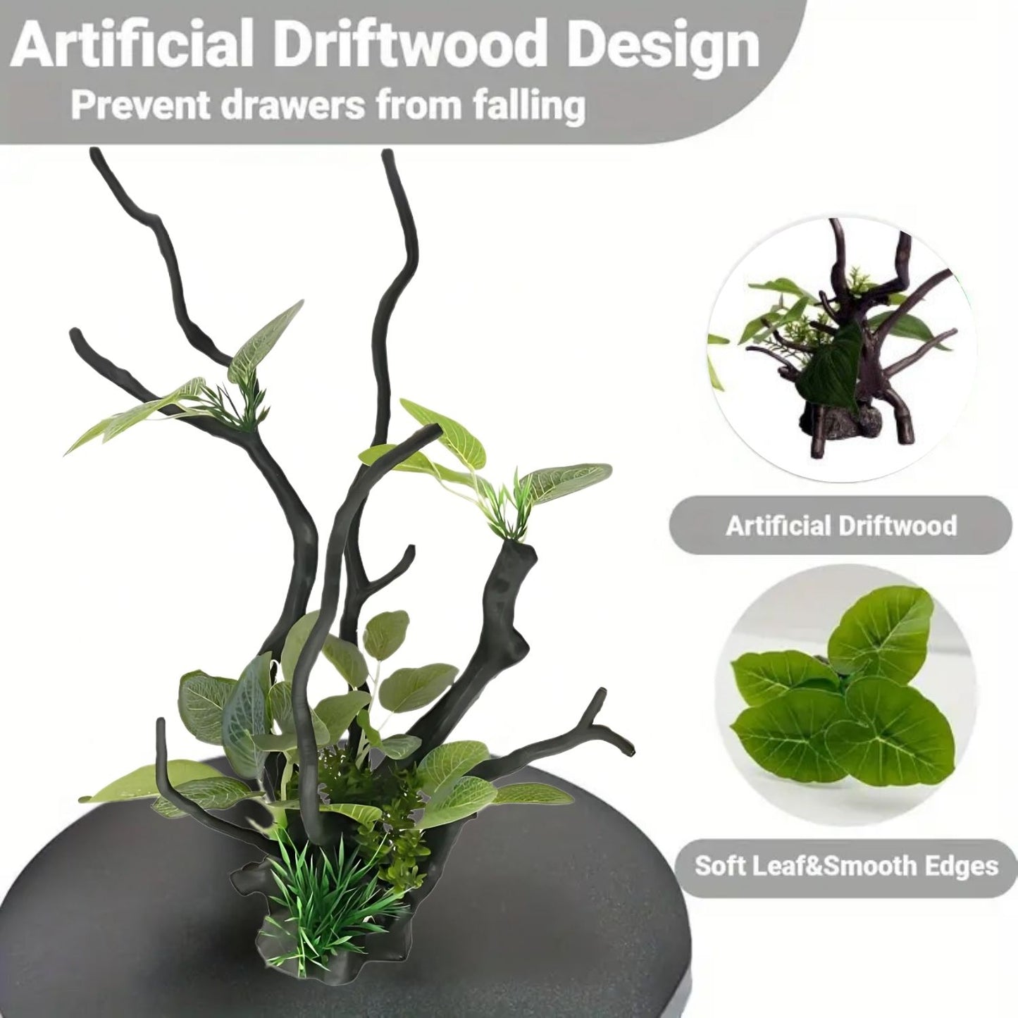 Petzlifeworld Artificial Driftwood with Leaf – Aquarium Plant Decoration for Fish Tank