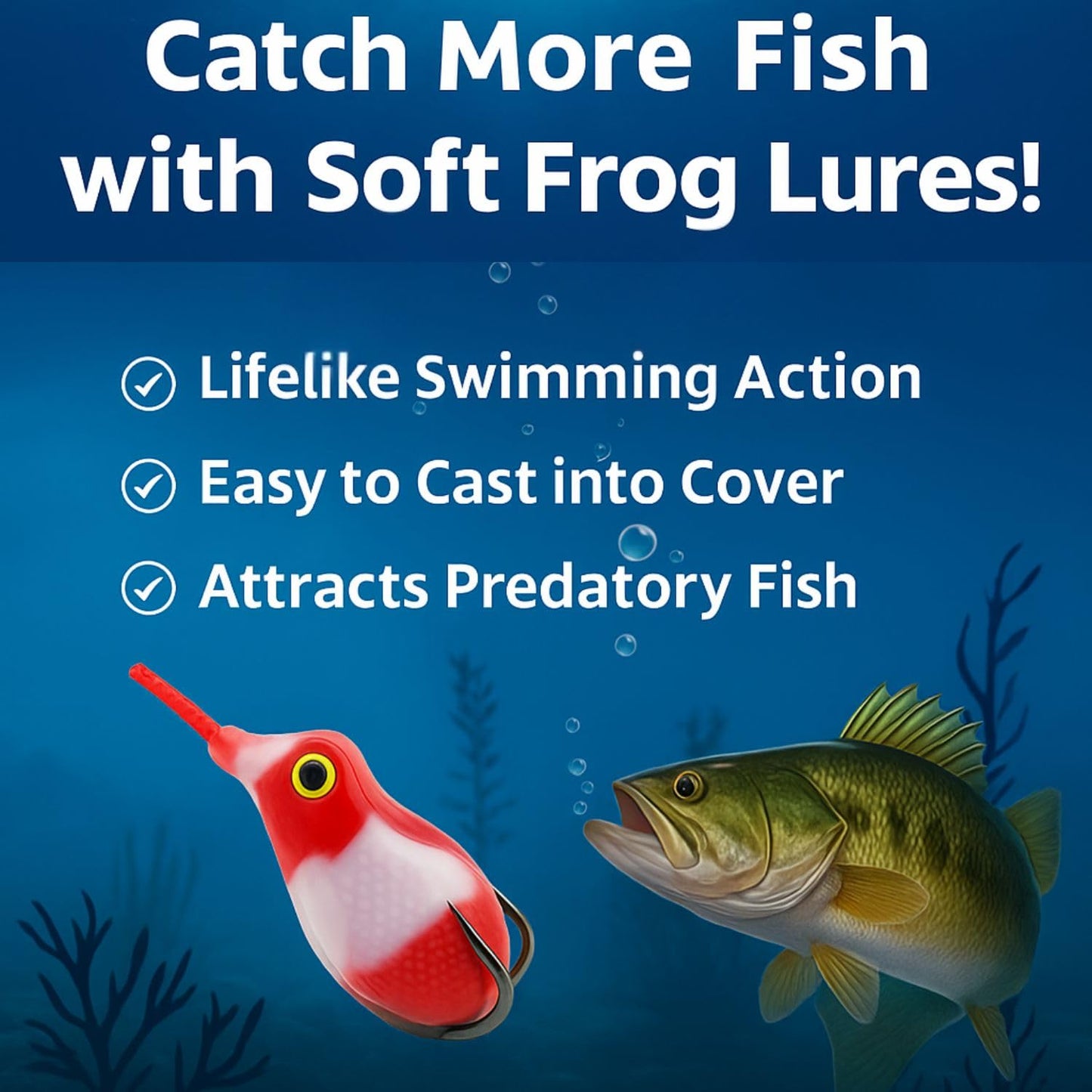 PetzLifeWorld Realistic Soft Frog Fishing Lure 1pc – Topwater Floating Frog Bait with Double Hooks – Weedless Design for Bass, Snakehead, Pike – Life-Like Action | Random Colour