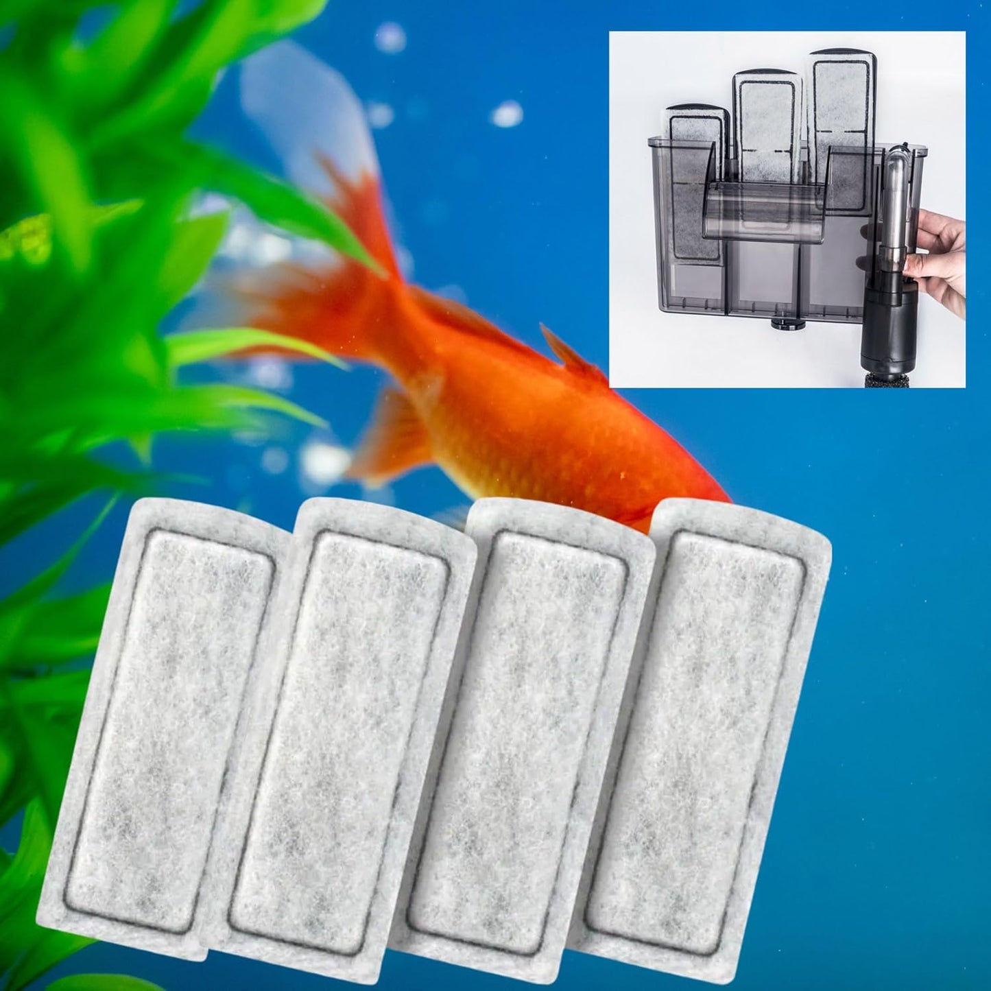 Sobo Hang On Filter Spare Filter Pad | Carbon Fiber Aquarium Filter Replacement Pad | Mechanical & Chemical Filtration for Freshwater & Saltwater Tanks (508H - 4 Pcs)