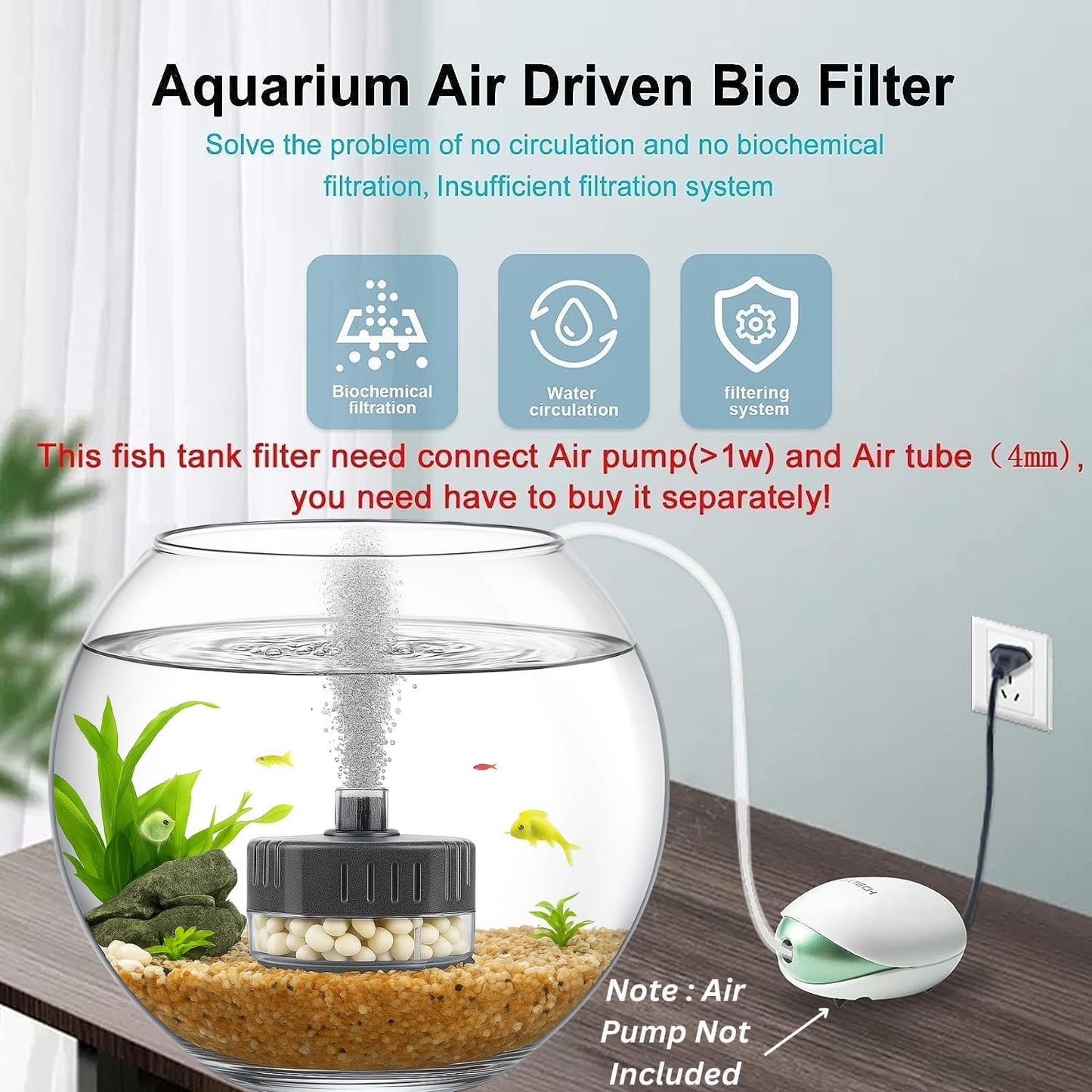PetzLifeWorld Aquarium Sponge Filter BL - SERIES with 2M Airline Tube | Air-Powered Oxygen Bubble Filter for Small Fish, Betta, Shrimp Tanks | Biological Filtration | Quiet & Gentle | Air Pump Not Included