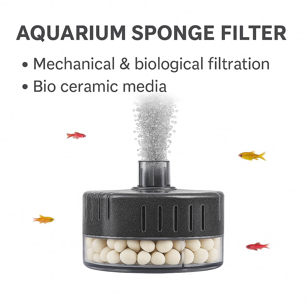 PetzLifeWorld Aquarium Sponge Filter BL - SERIES with 2M Airline Tube | Air-Powered Oxygen Bubble Filter for Small Fish, Betta, Shrimp Tanks | Biological Filtration | Quiet & Gentle | Air Pump Not Included