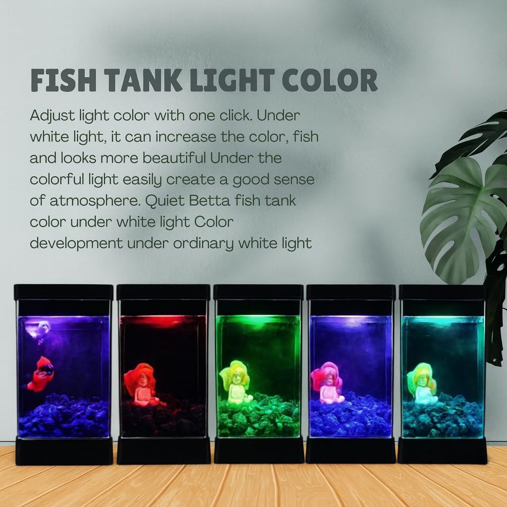 PetzLifeWorld Transparent Narrow Acyrlic Betta Fish Tank (Black,WHITE) with Multi Color Changing USB LED Light | Easy to Clean and Maintain | Mini Portable Fish Tank (1 Liter Capacity)