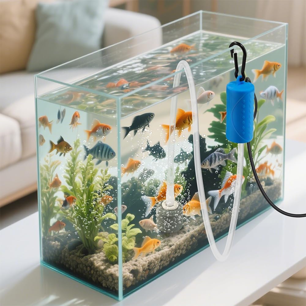 VAYINATO USB Mini Aquarium Air Pump – Ultra Quiet Oxygen Aerator with Hanging Clip, Airline Tubing & Air Stone – Portable & Energy-Efficient for Small Fish Tanks & Bowls