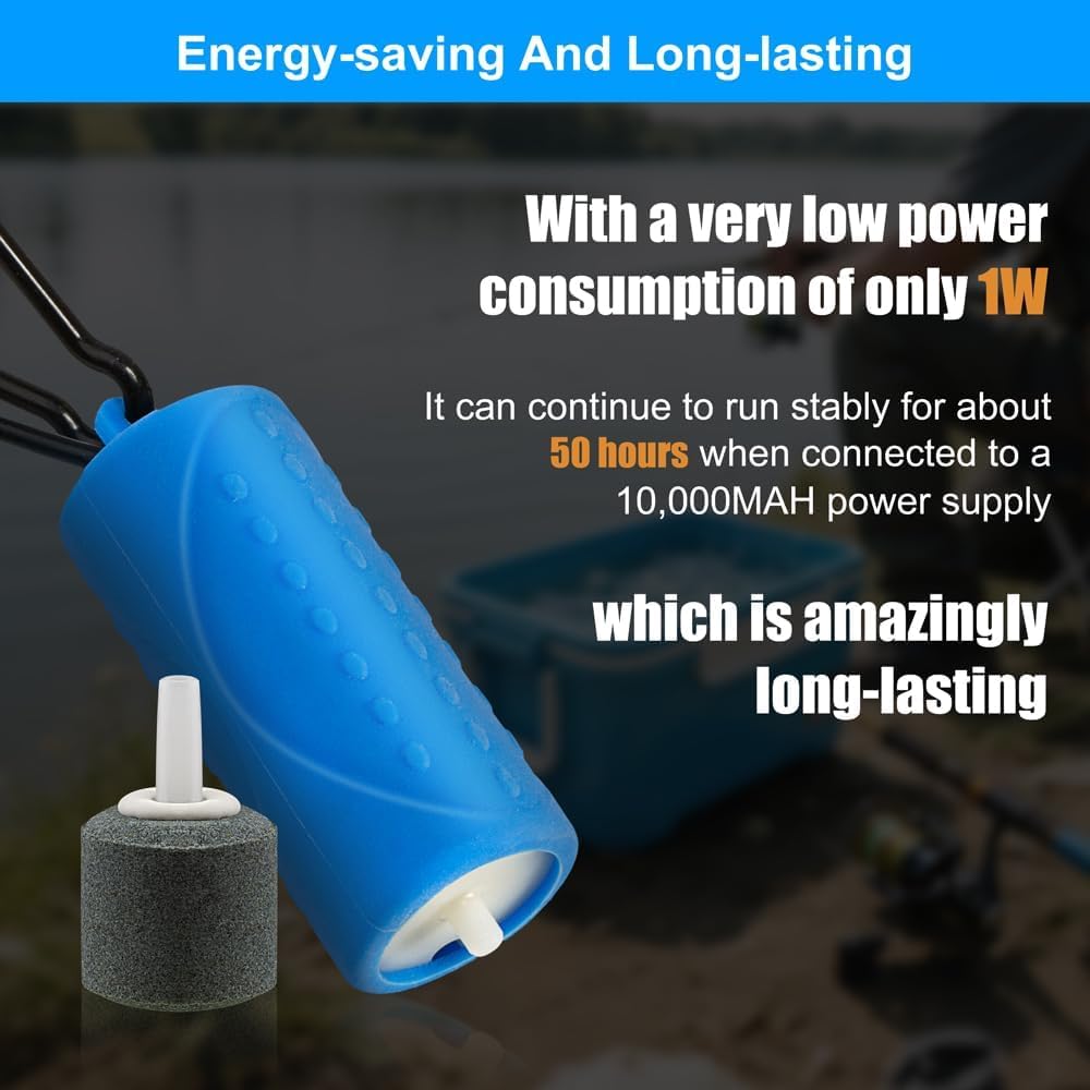 VAYINATO USB Mini Aquarium Air Pump – Ultra Quiet Oxygen Aerator with Hanging Clip, Airline Tubing & Air Stone – Portable & Energy-Efficient for Small Fish Tanks & Bowls