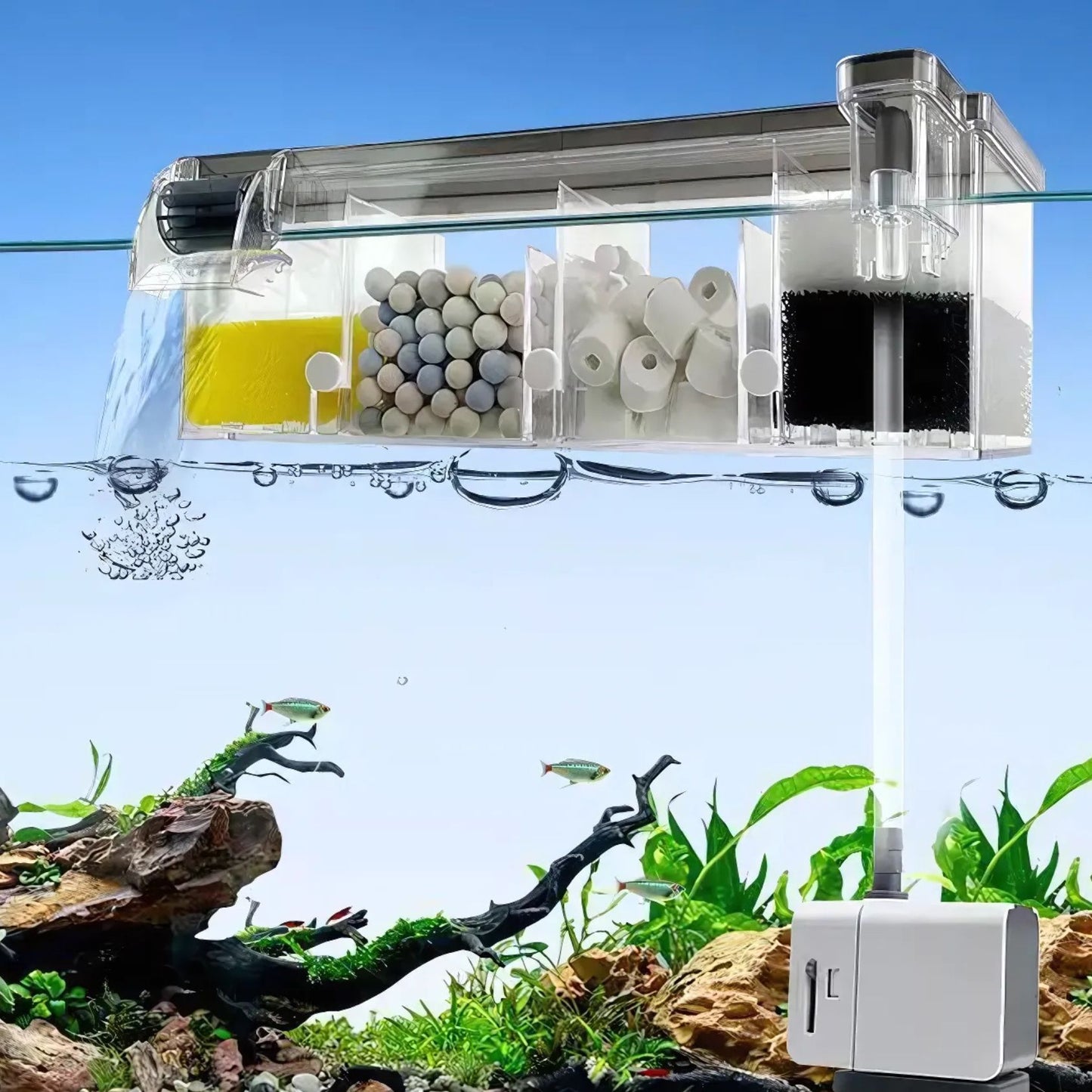 Petzlifeworld Multifunctional External Wall-Mounted Waterfall Aquarium Filter with Bio Wheel