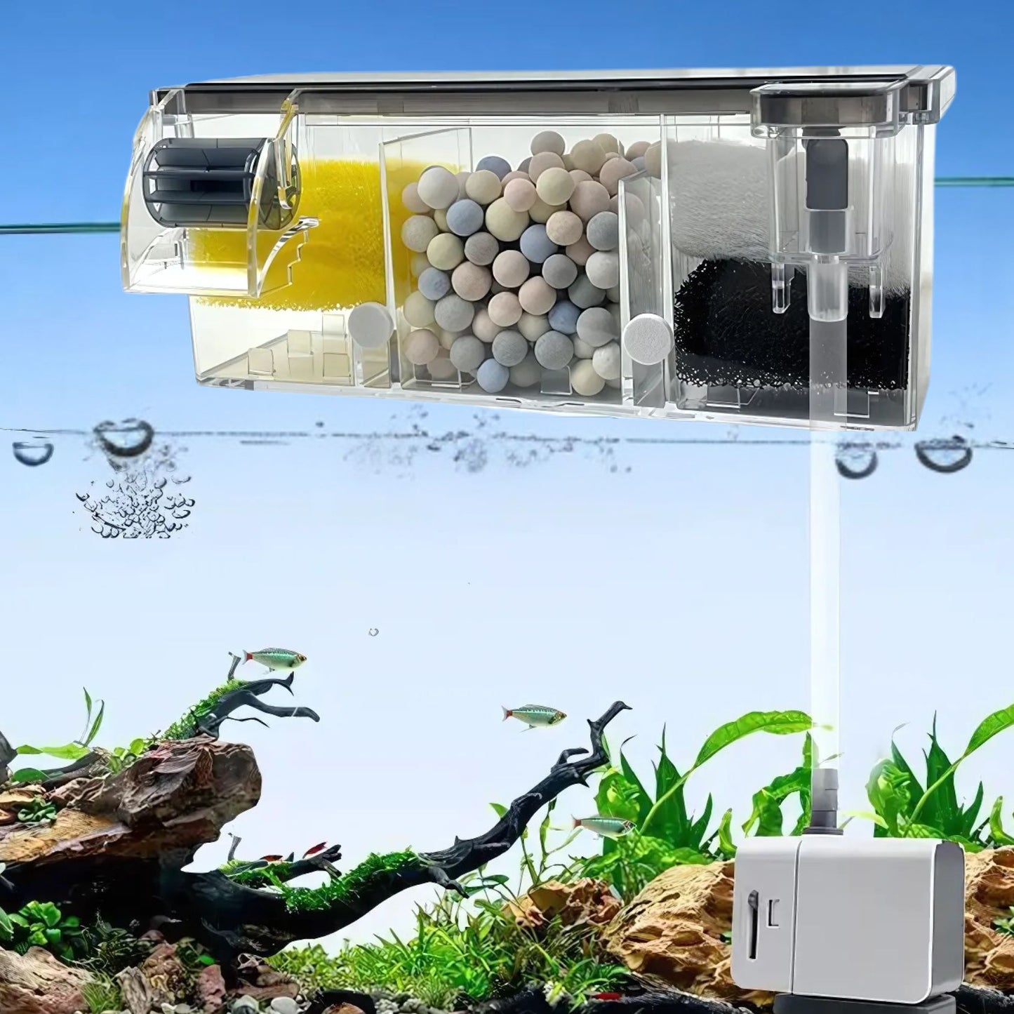 Petzlifeworld Multifunctional External Wall-Mounted Waterfall Aquarium Filter with Bio Wheel