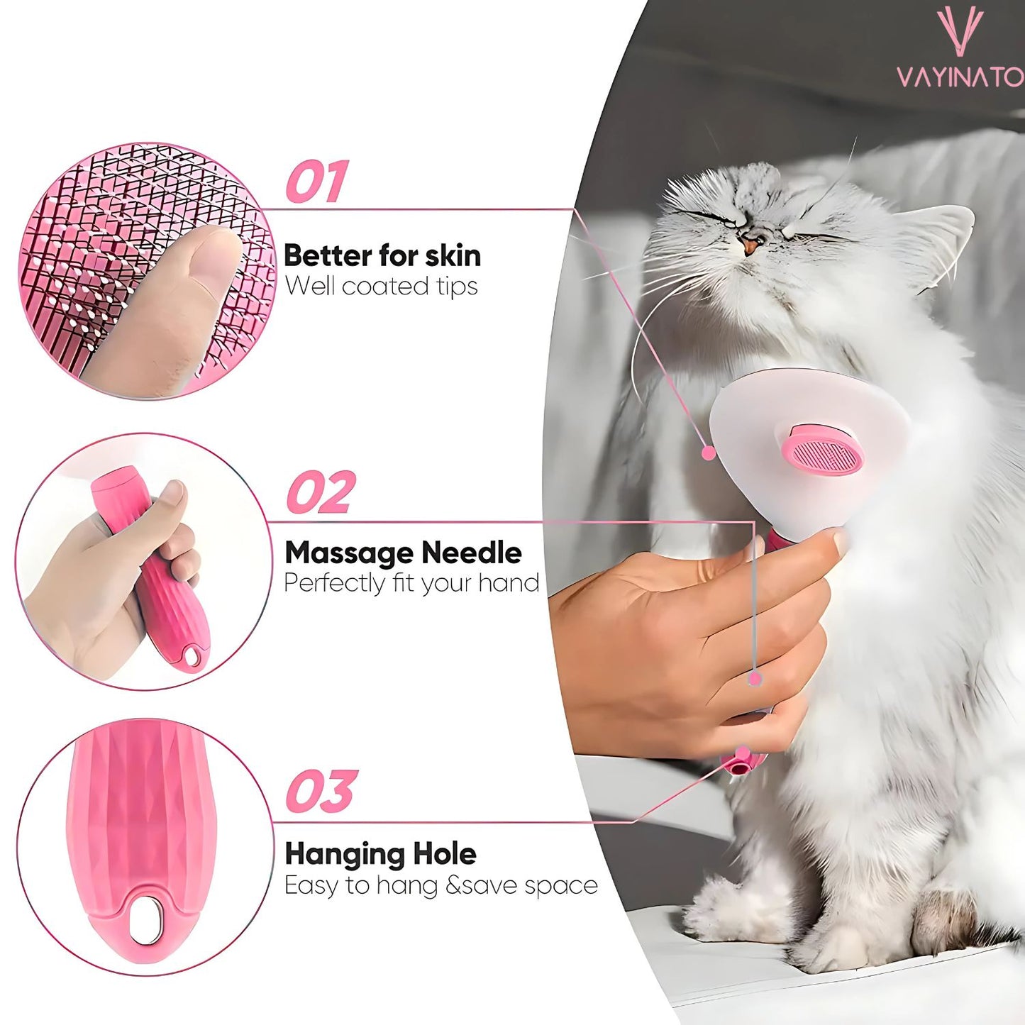PetzLifeworld One Click Self-Cleaning Smooth Brush, Dog Cat Rabbit Pet Grooming Shedding Brush