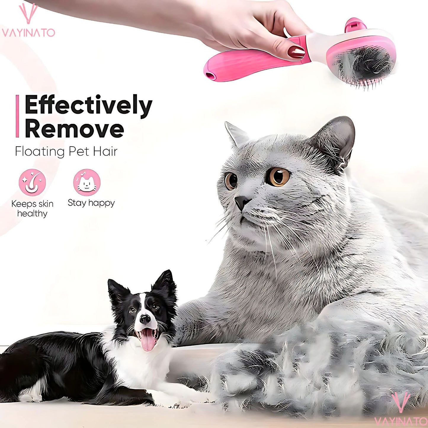 PetzLifeworld One Click Self-Cleaning Smooth Brush, Dog Cat Rabbit Pet Grooming Shedding Brush