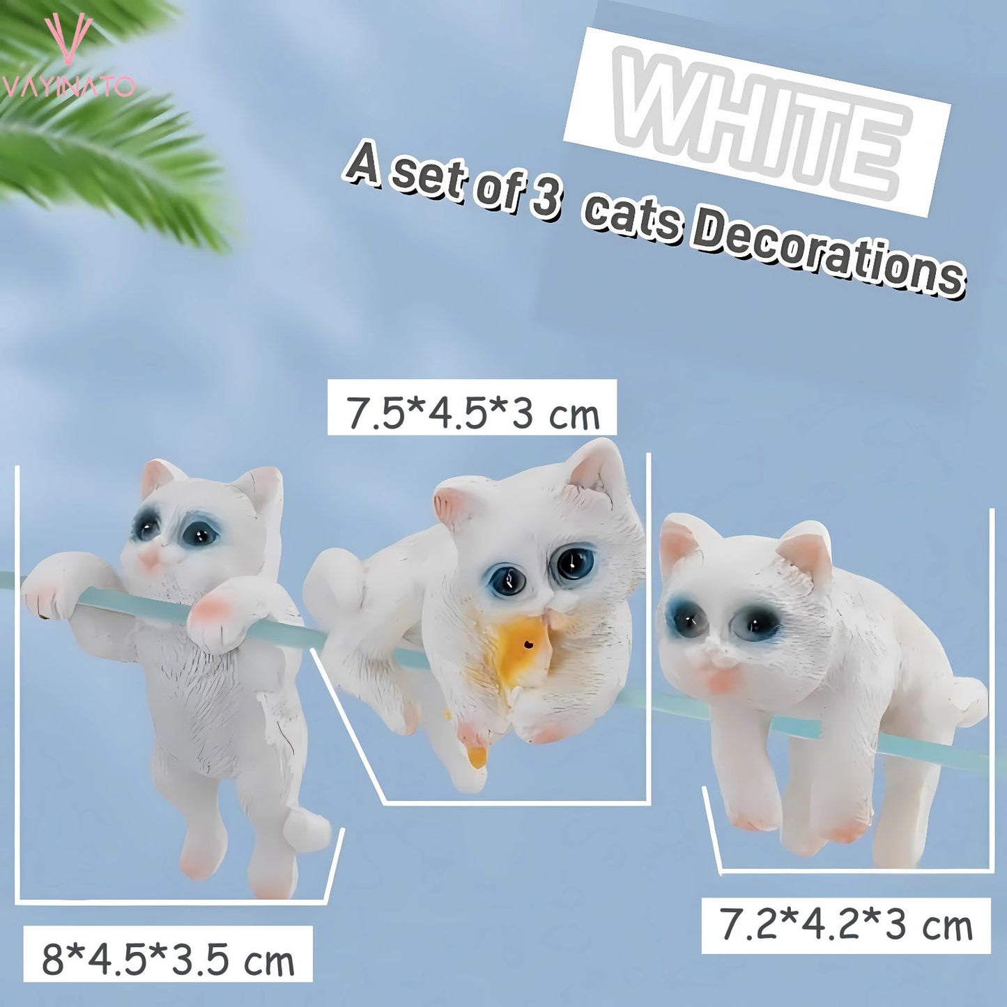 PetzLifeworld 3 Pcs (White) Cute Tiny Hanging Kitten Cat On Fish Tank