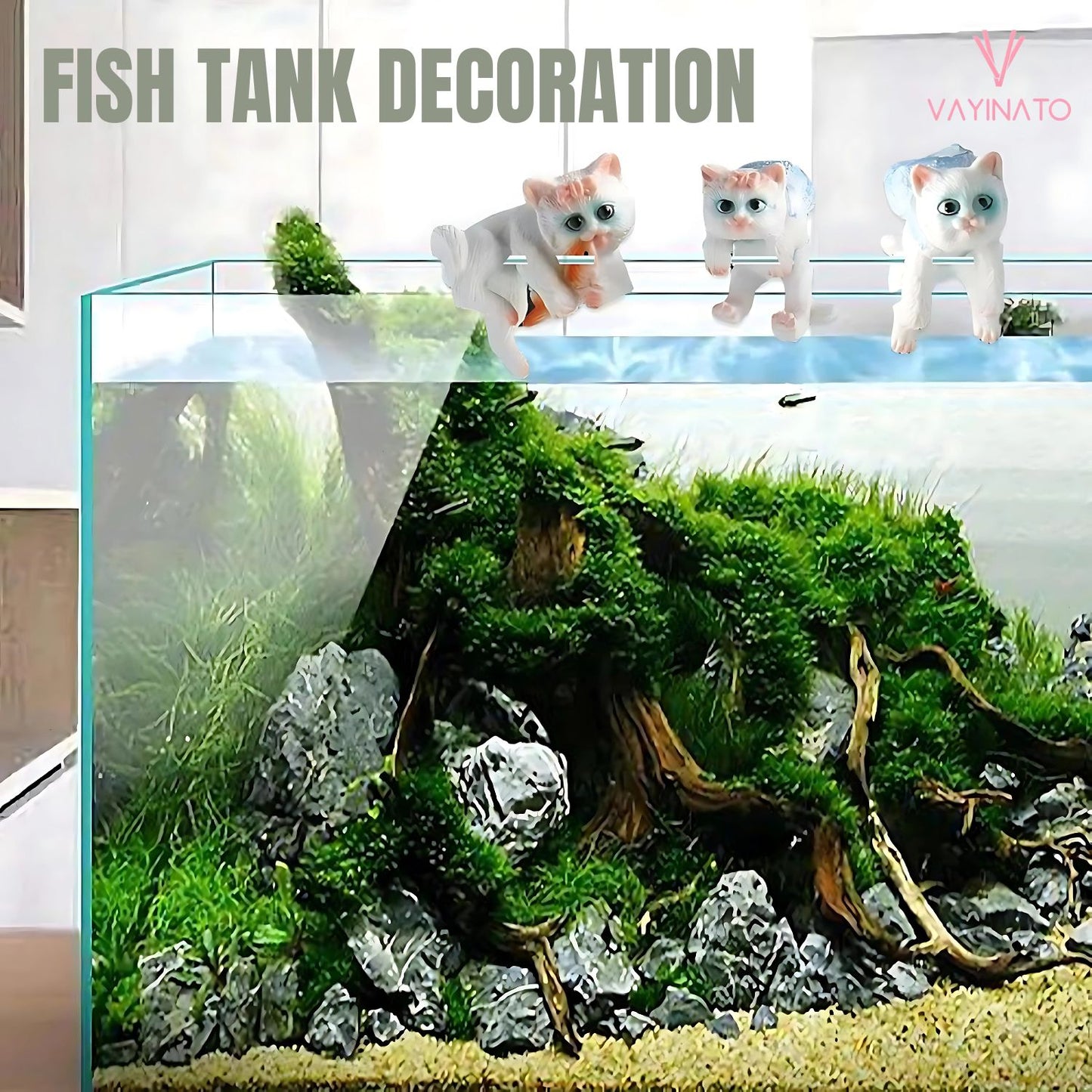 PetzLifeworld 3 Pcs (White) Cute Tiny Hanging Kitten Cat On Fish Tank