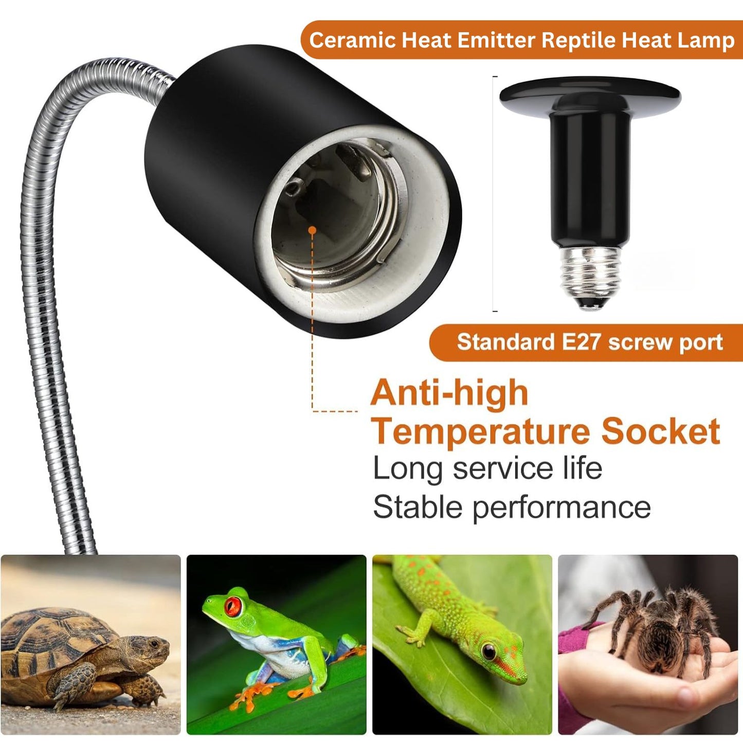 Petzlifeworld Infrared Ceramic Heat Emitter Reptile Heat Lamp with Black Holder