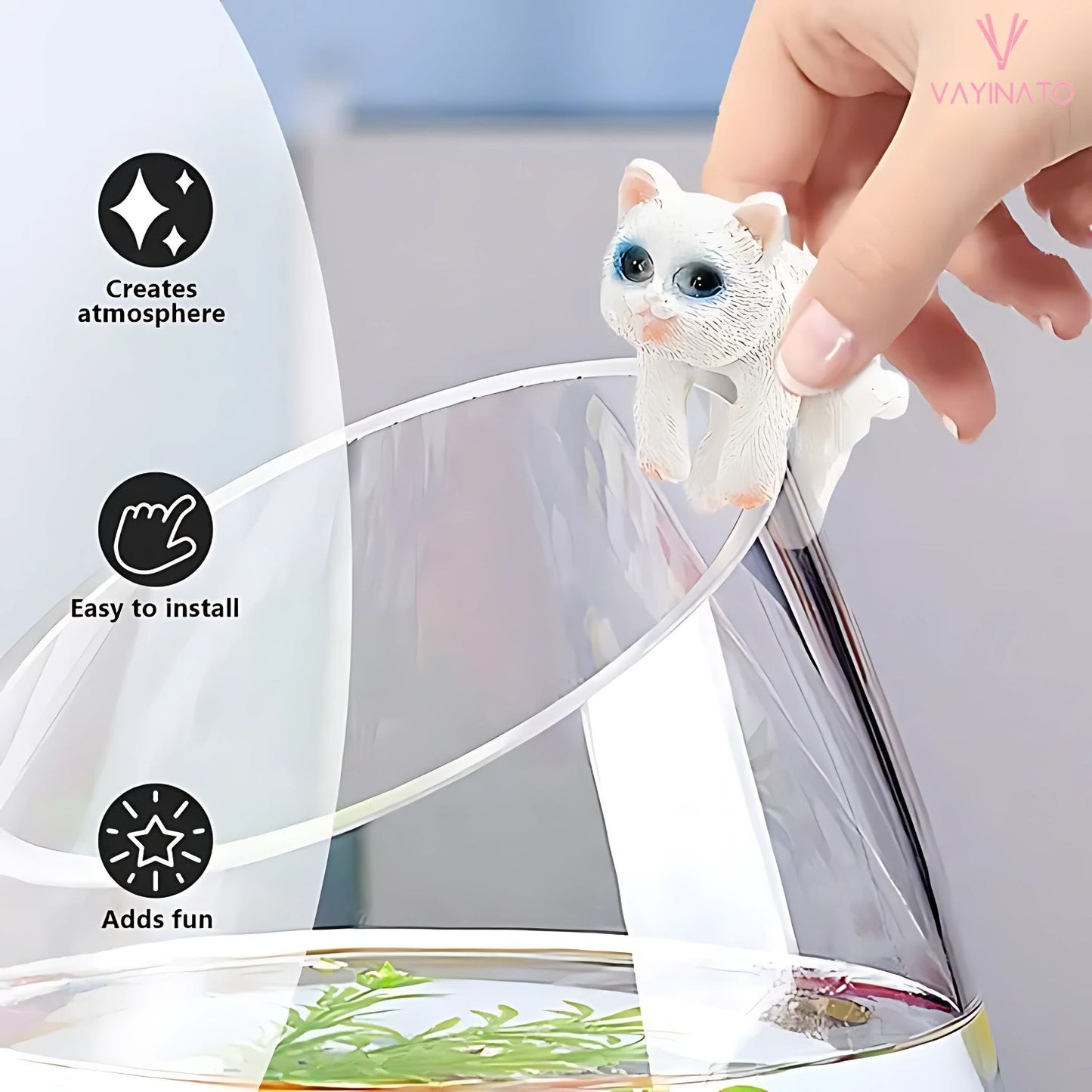 PetzLifeworld 3 Pcs (White) Cute Tiny Hanging Kitten Cat On Fish Tank