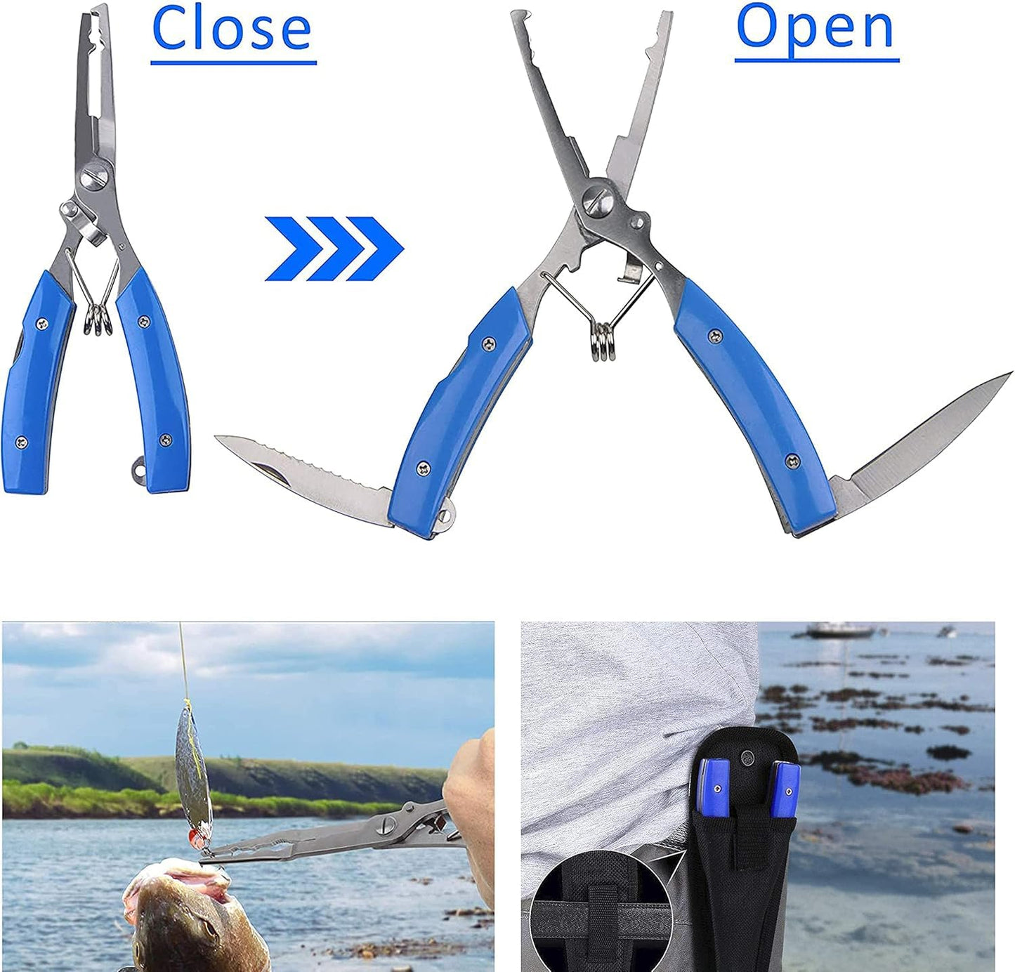 PetzLifeWorld Long Nose Fishing Pliers with Knife & Protective Cover – Rust-Resistant Multi-Tool for Hook Removal, Line Cutting, Split Ring – Stainless Steel Pliers for Saltwater/Freshwater Use