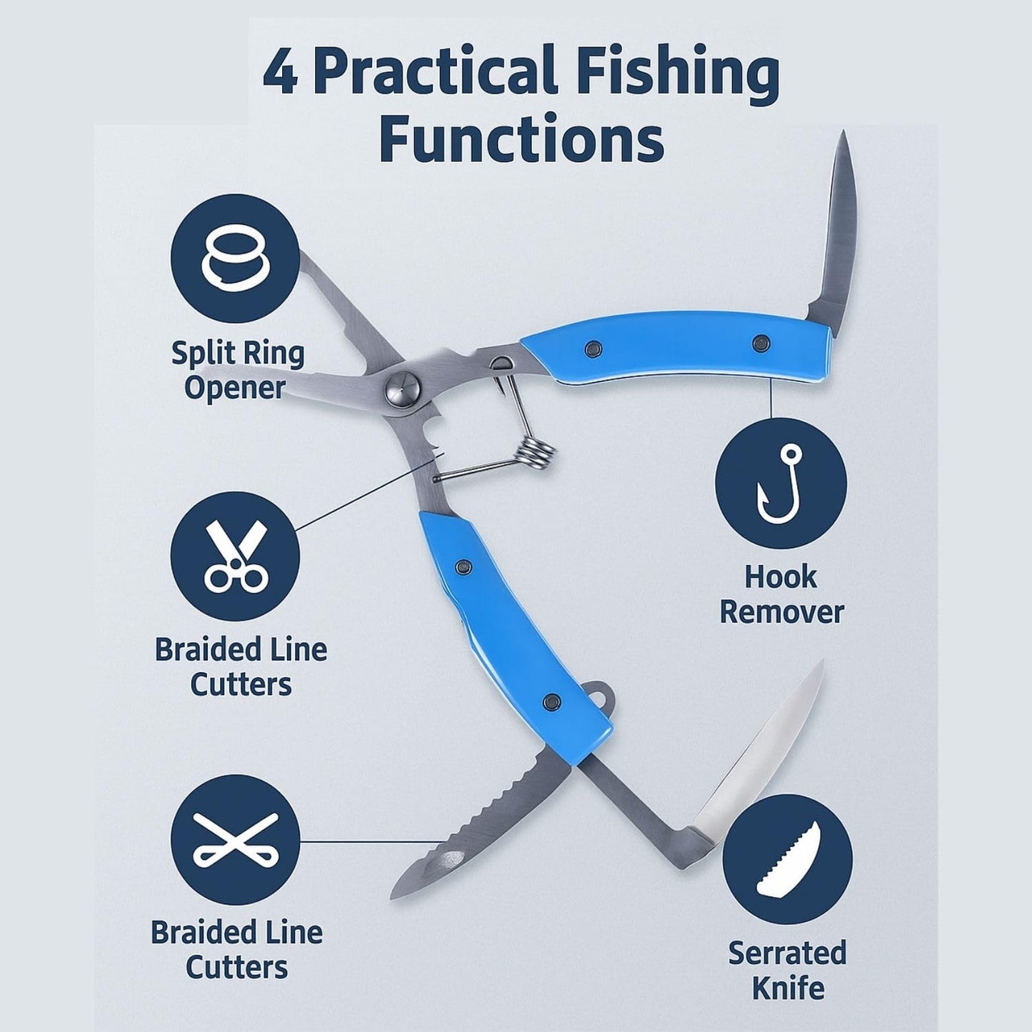 PetzLifeWorld Long Nose Fishing Pliers with Knife & Protective Cover – Rust-Resistant Multi-Tool for Hook Removal, Line Cutting, Split Ring – Stainless Steel Pliers for Saltwater/Freshwater Use