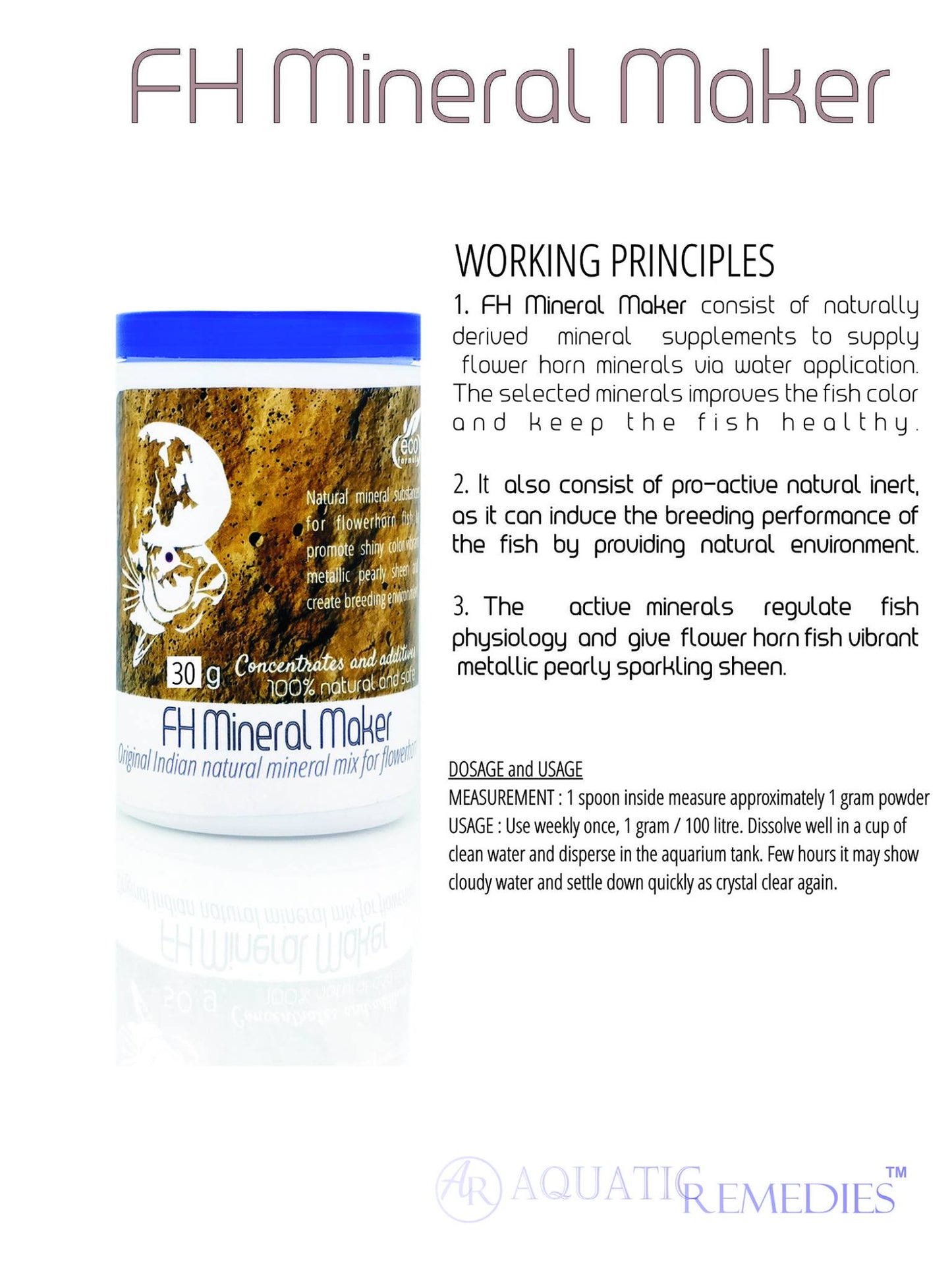 Aquatic Remedies FH Mineral Maker, 30g | Original Indian natural mineral mix for flowerhorn